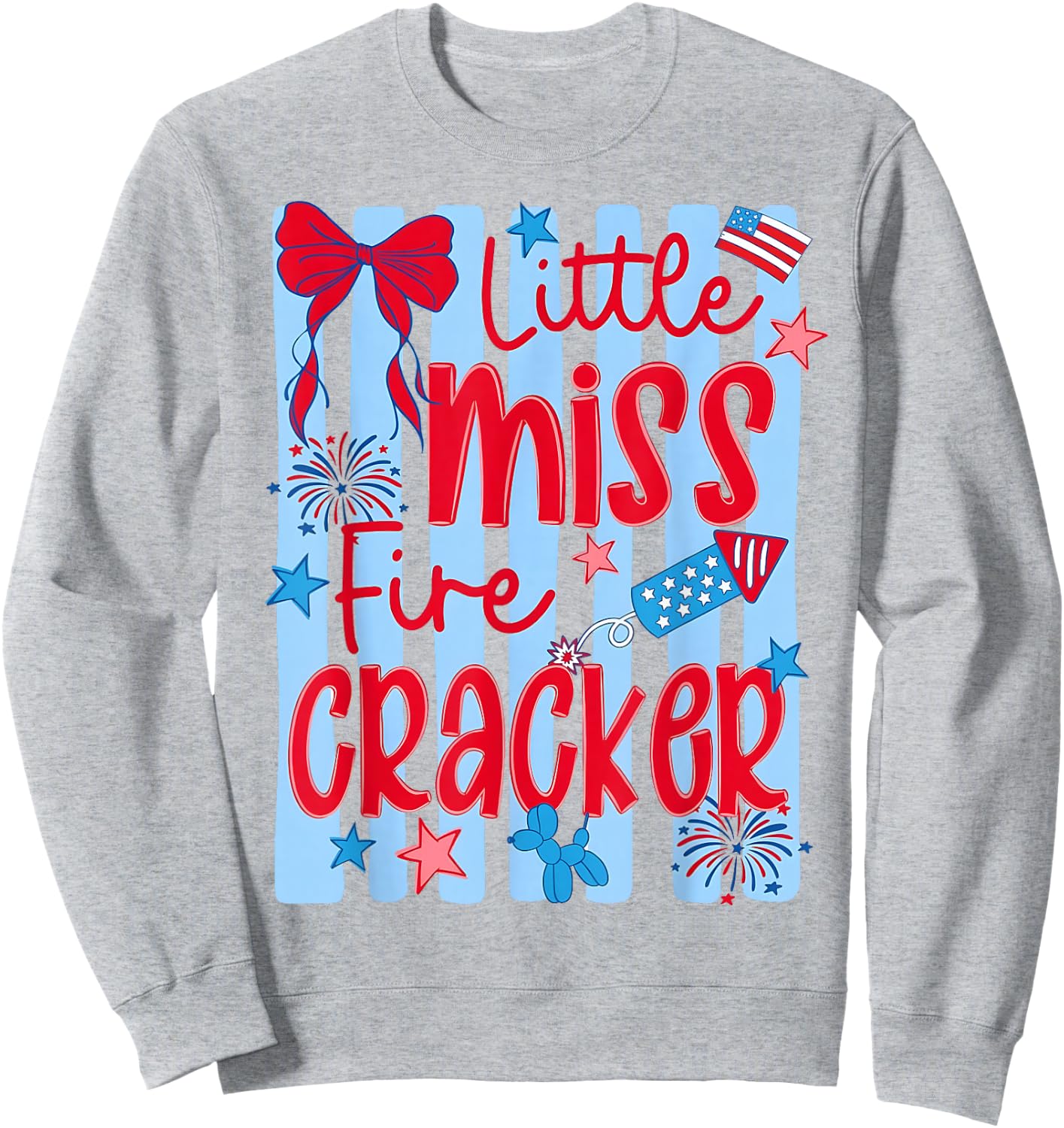 4th of July Little Miss Firecracker Bow Women Girl Sweatshirt - Sweatshirt | Ash
