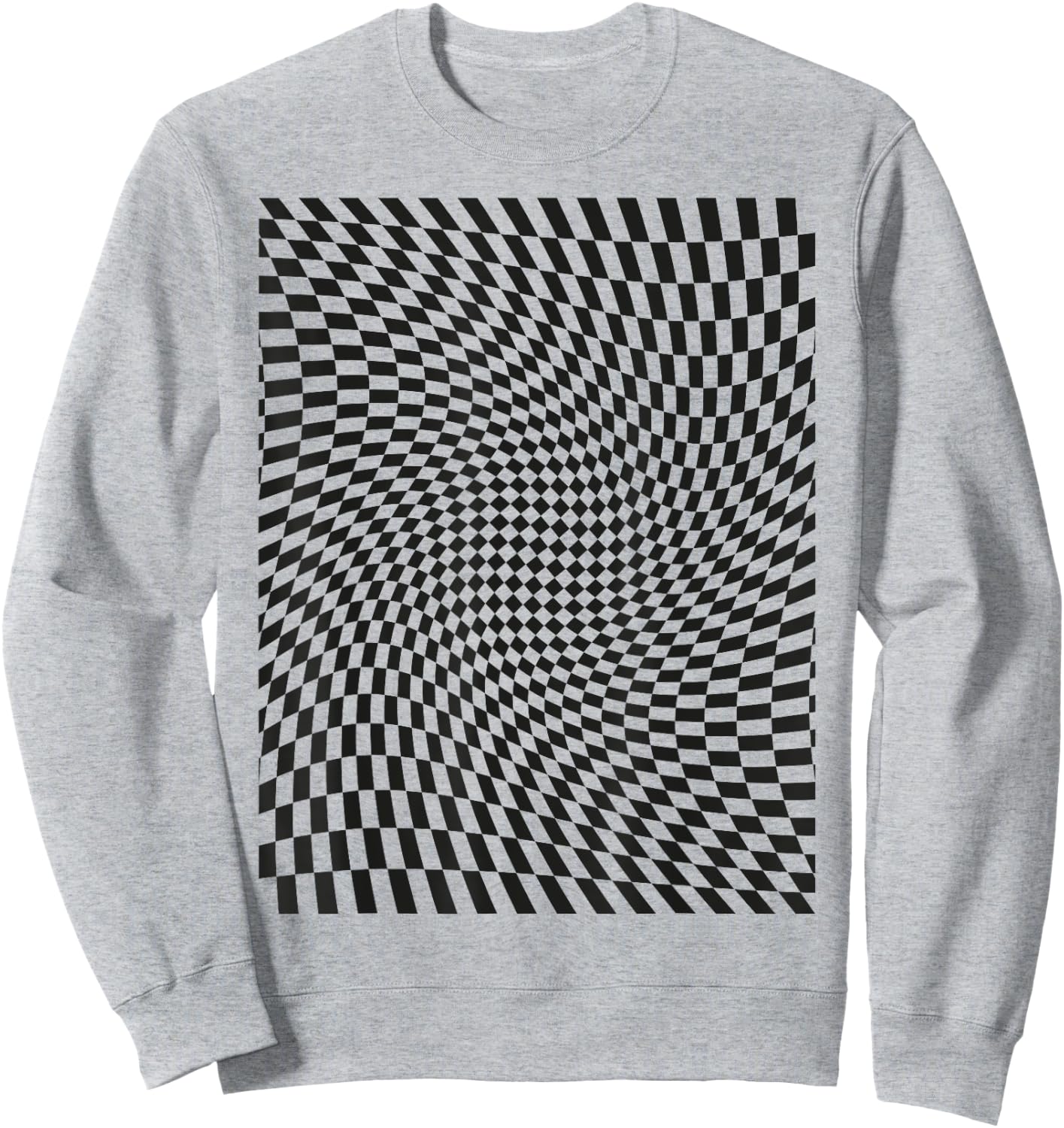 Optical Illusion Geometric Checkerboard Wavy Sweatshirt - Sweatshirt | Ash