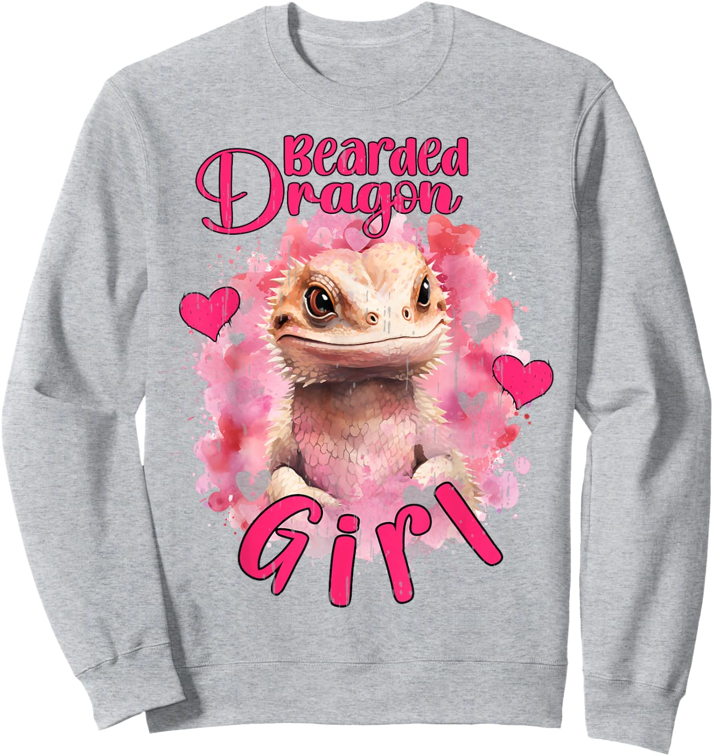 Bearded Dragon Girl Cute Pet Lizard Pink Girls Reptile Theme Sweatshirt - Sweatshirt | Ash