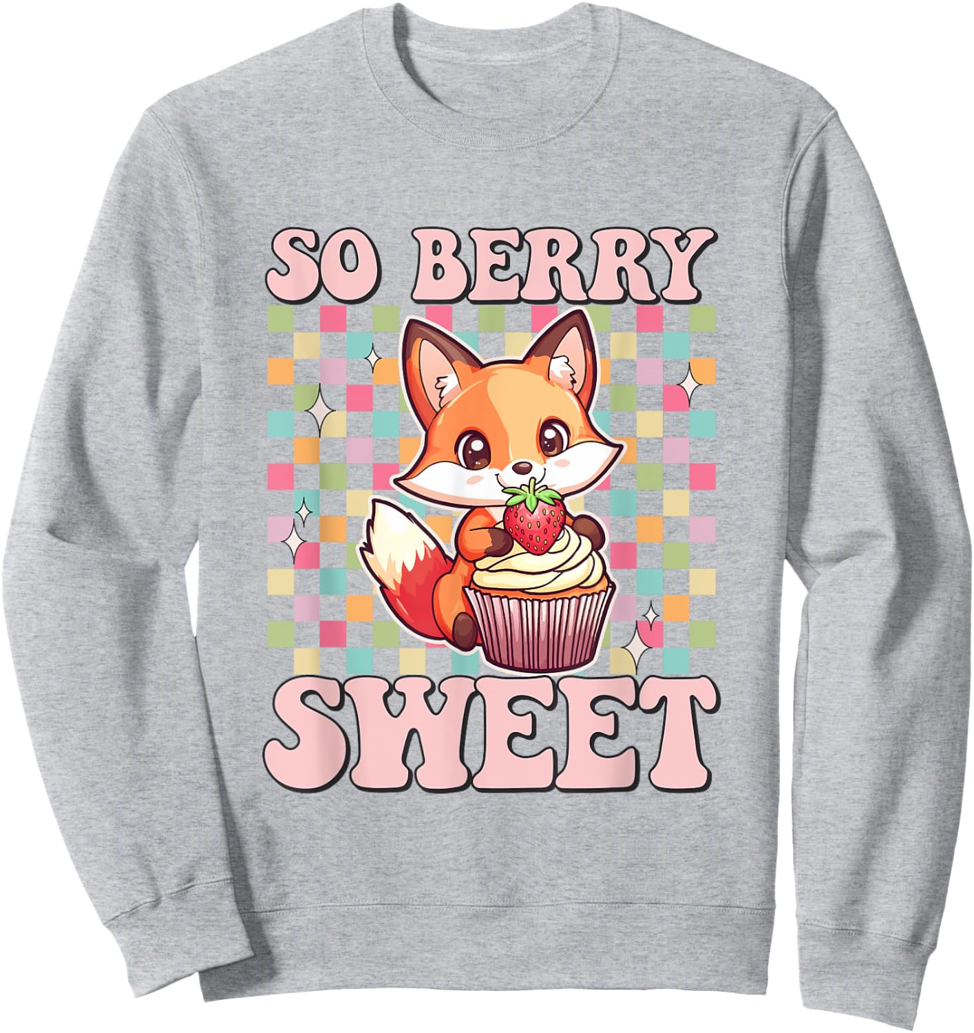 Fox eating Strawberry Cupcake Toddler Girl Foxes Muffin Sweatshirt - Sweatshirt | Ash