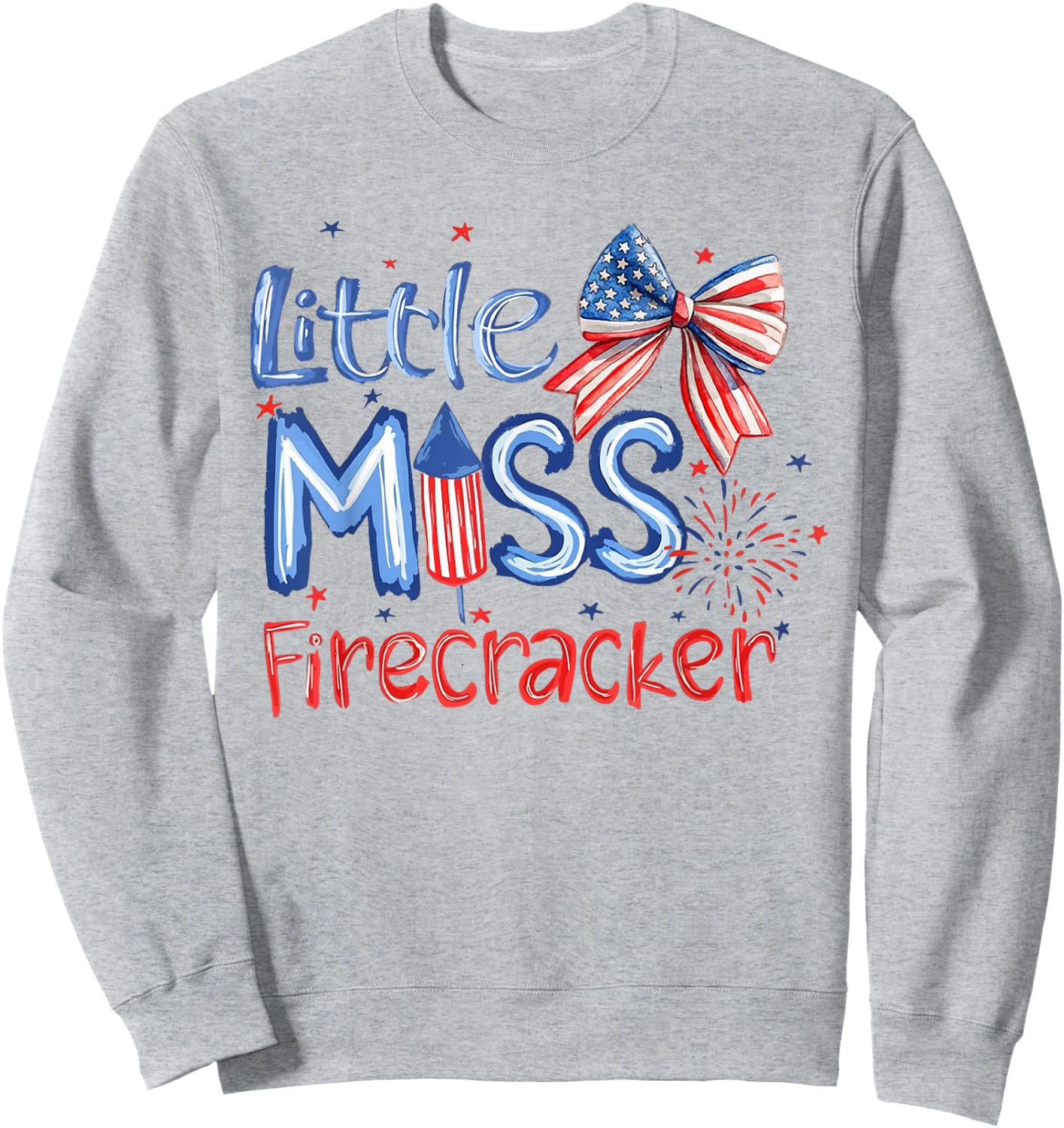 Coquette Bow Little Miss Firecracker US Flag 4th of July Sweatshirt - Sweatshirt | Ash