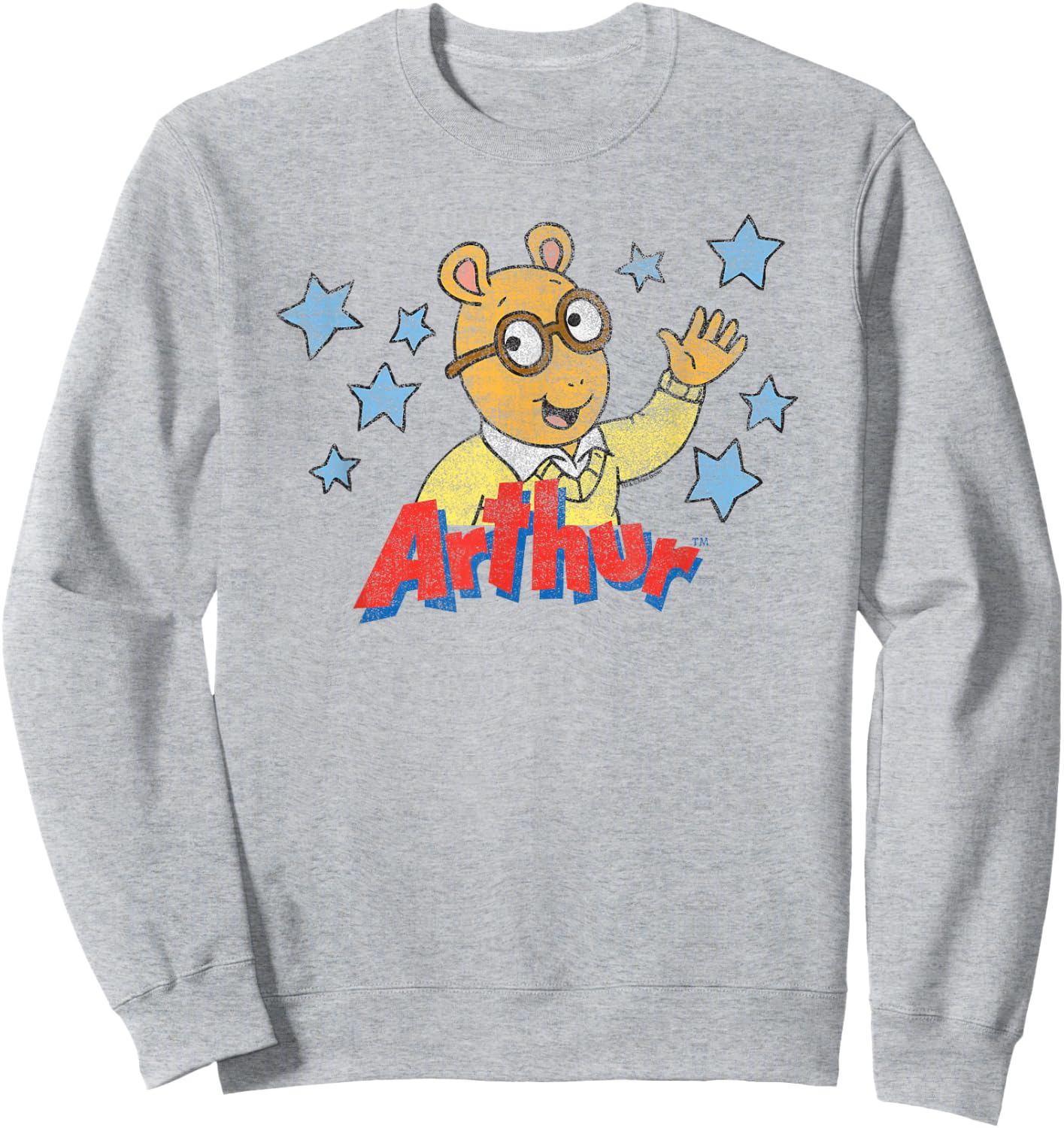 Arthur Distressed Arthur With Logo & Stars Sweatshirt - Sweatshirt | Ash