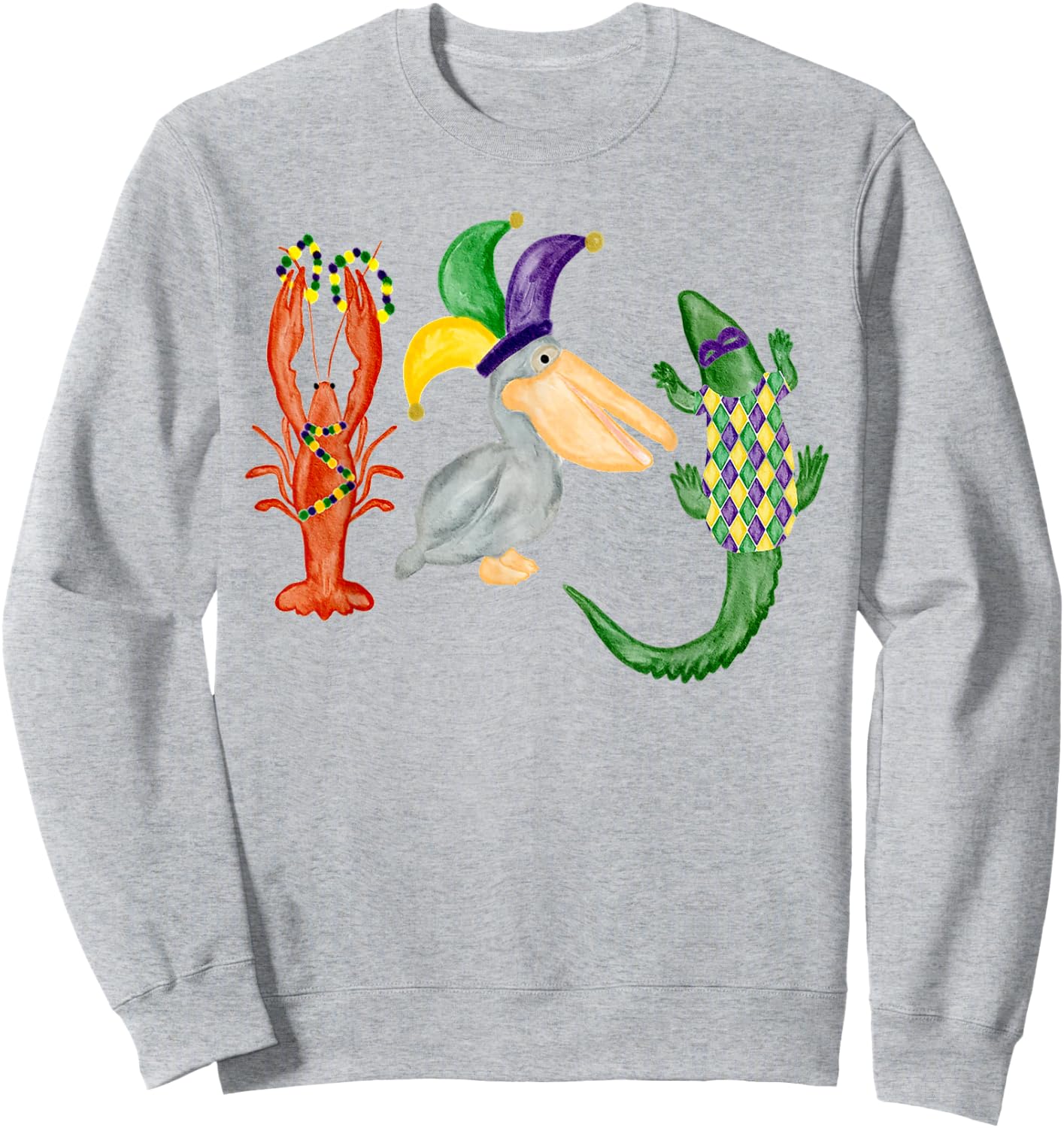 Happy Mardi Gras Lobster Pelican Alligator With Mardi Gras Sweatshirt - Sweatshirt | Ash