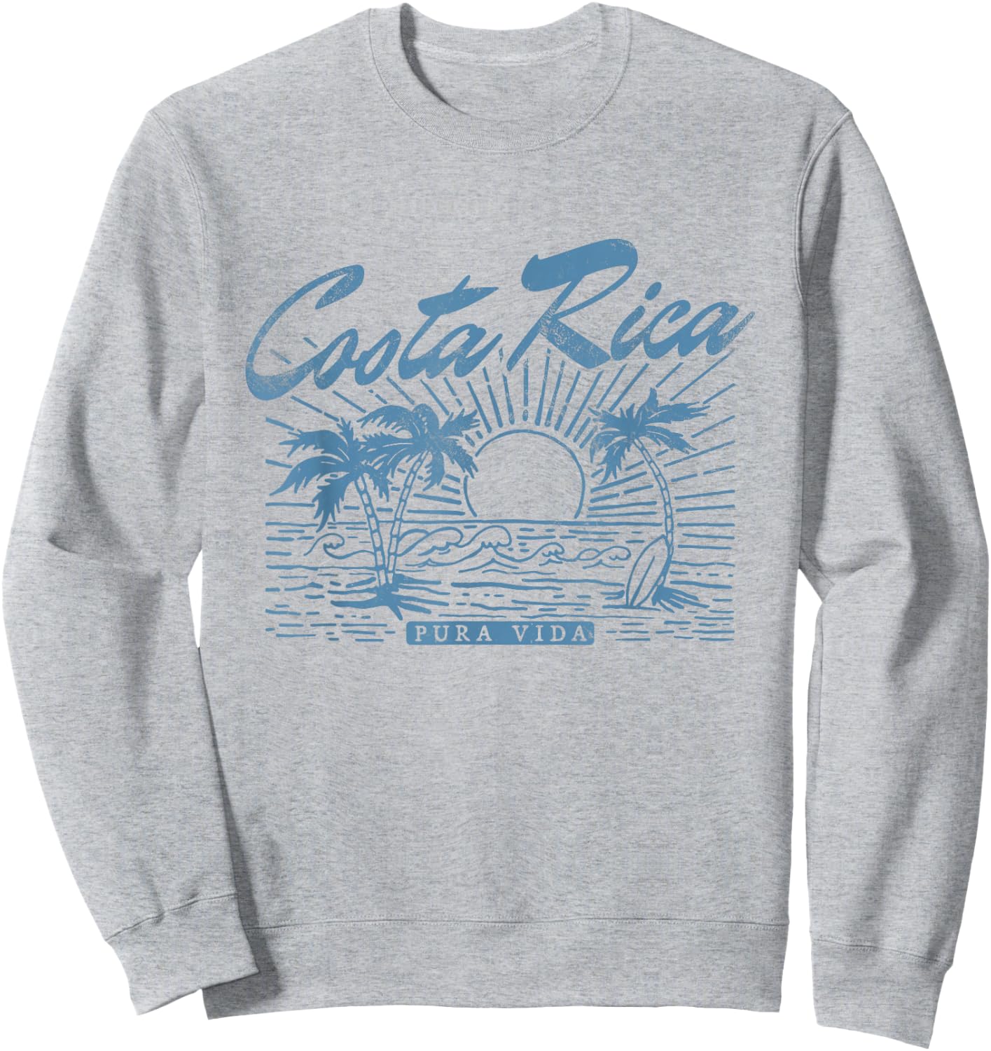 Costa Rica Pura Vida Vintage Distressed Beach Sweatshirt - Sweatshirt | Ash