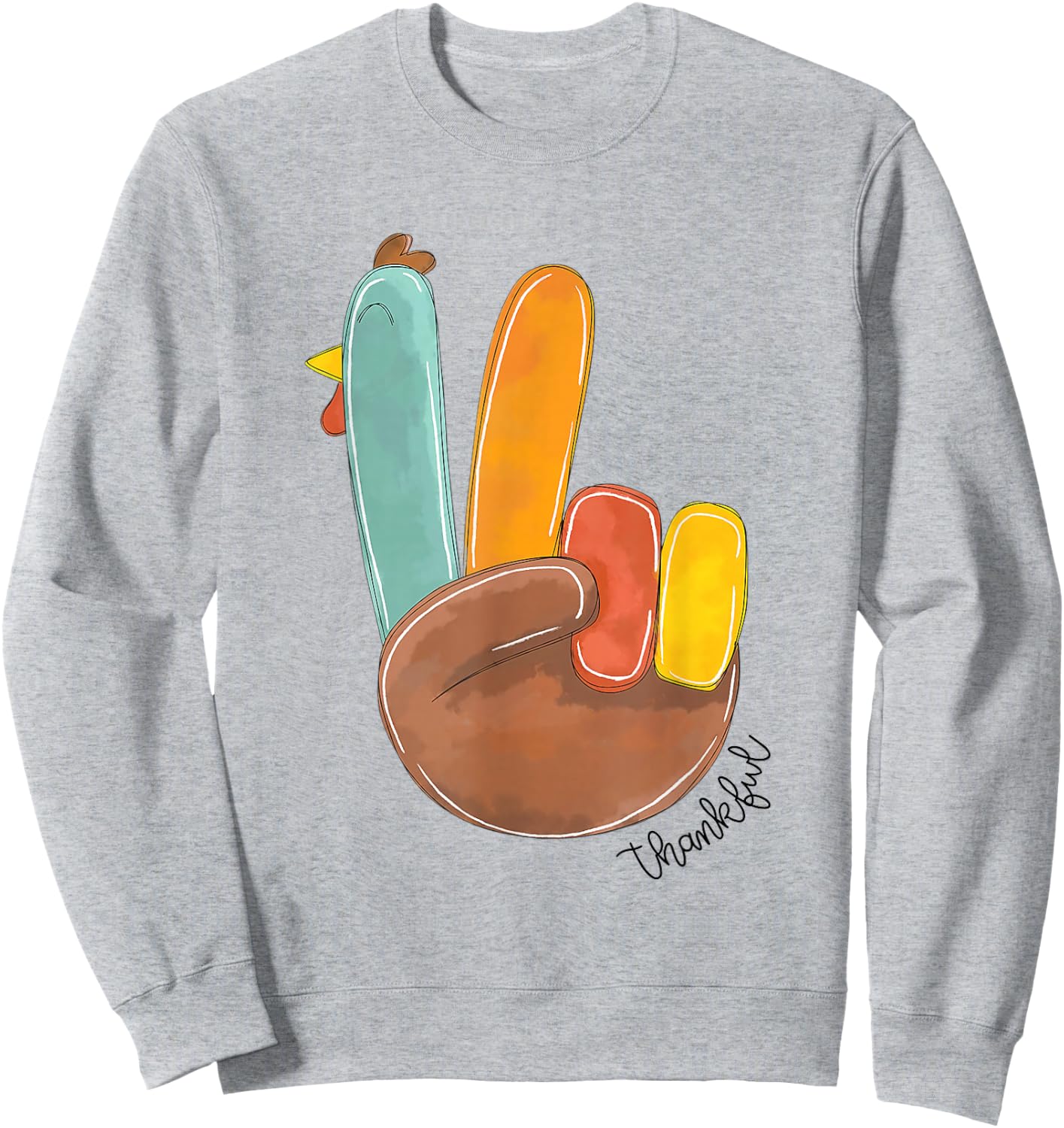 Thanksful Peace Sign Turkey Hand Cool Thanksgiving Men Women Sweatshirt - Sweatshirt | Ash