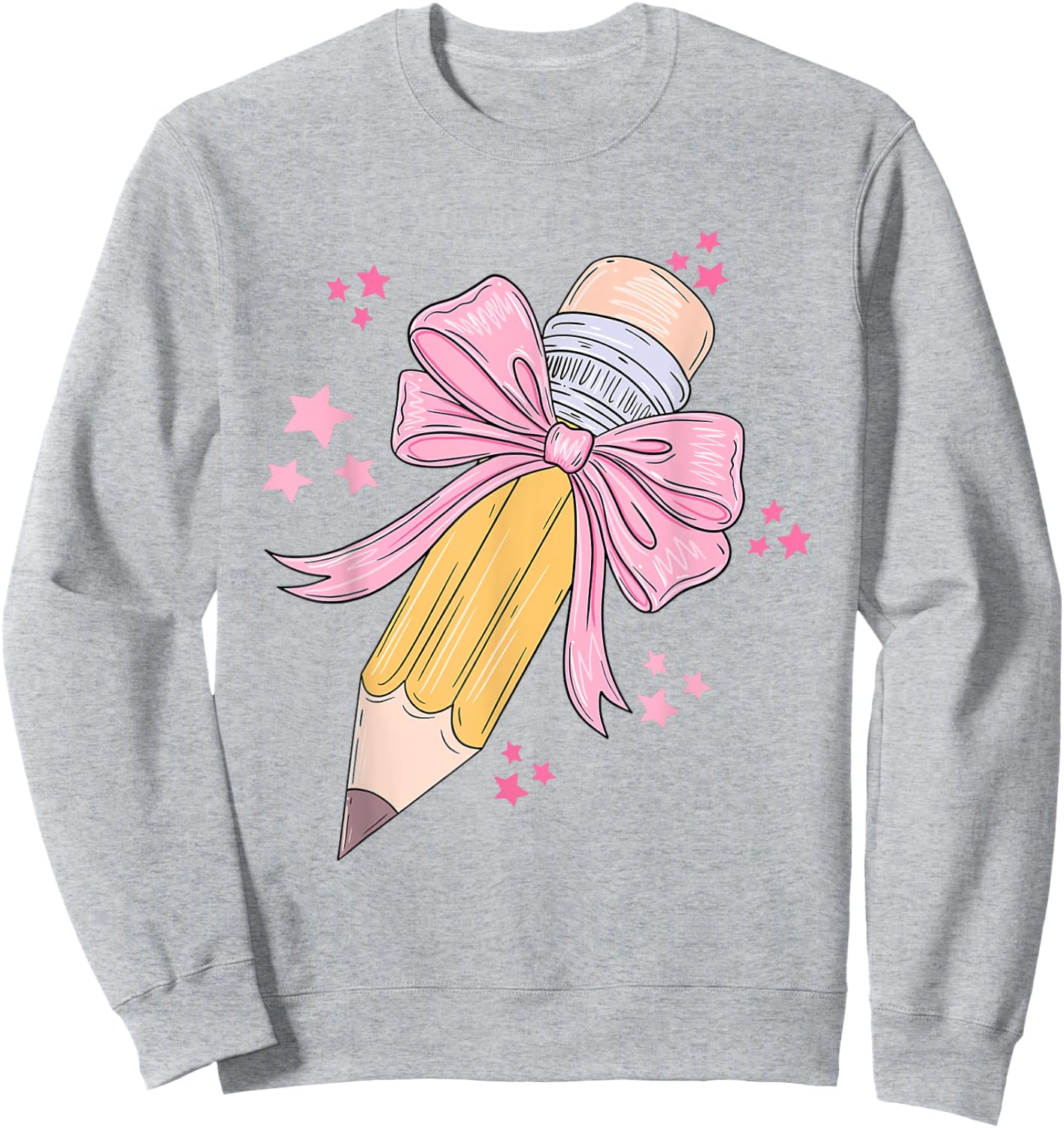 Pencil Coquette Bow Teacher Appreciation Back To School Sweatshirt - Sweatshirt | Ash