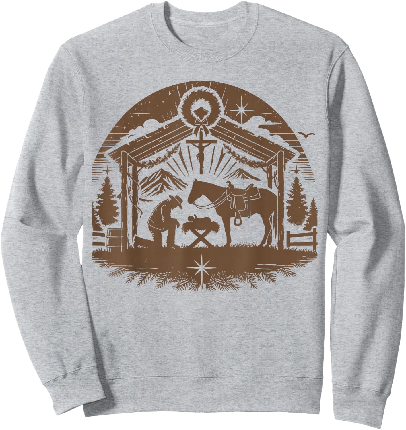Praying Cowboy Christmas Nativity Christian Western Country Sweatshirt - Sweatshirt | Ash