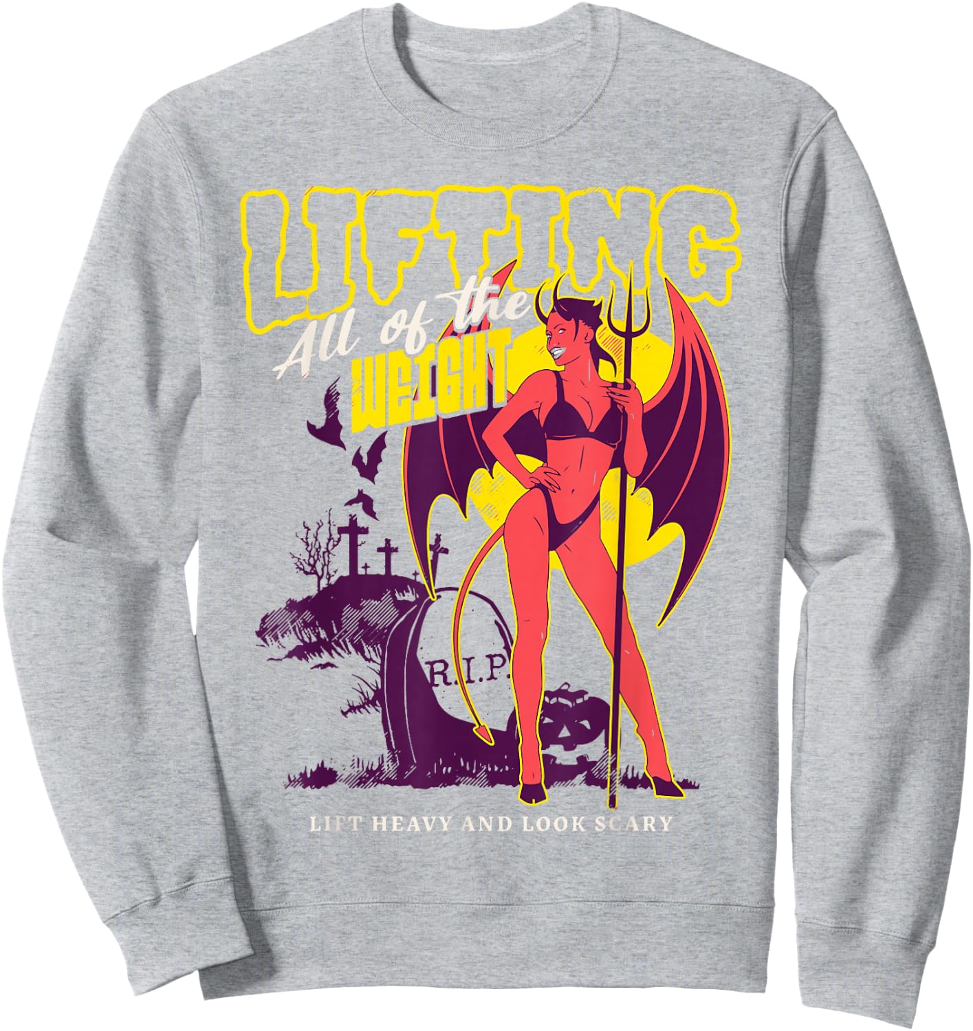 Halloween Lift Heavy Weight Cute Devil Spooky Sexy Demon Gym Sweatshirt - Sweatshirt | Ash
