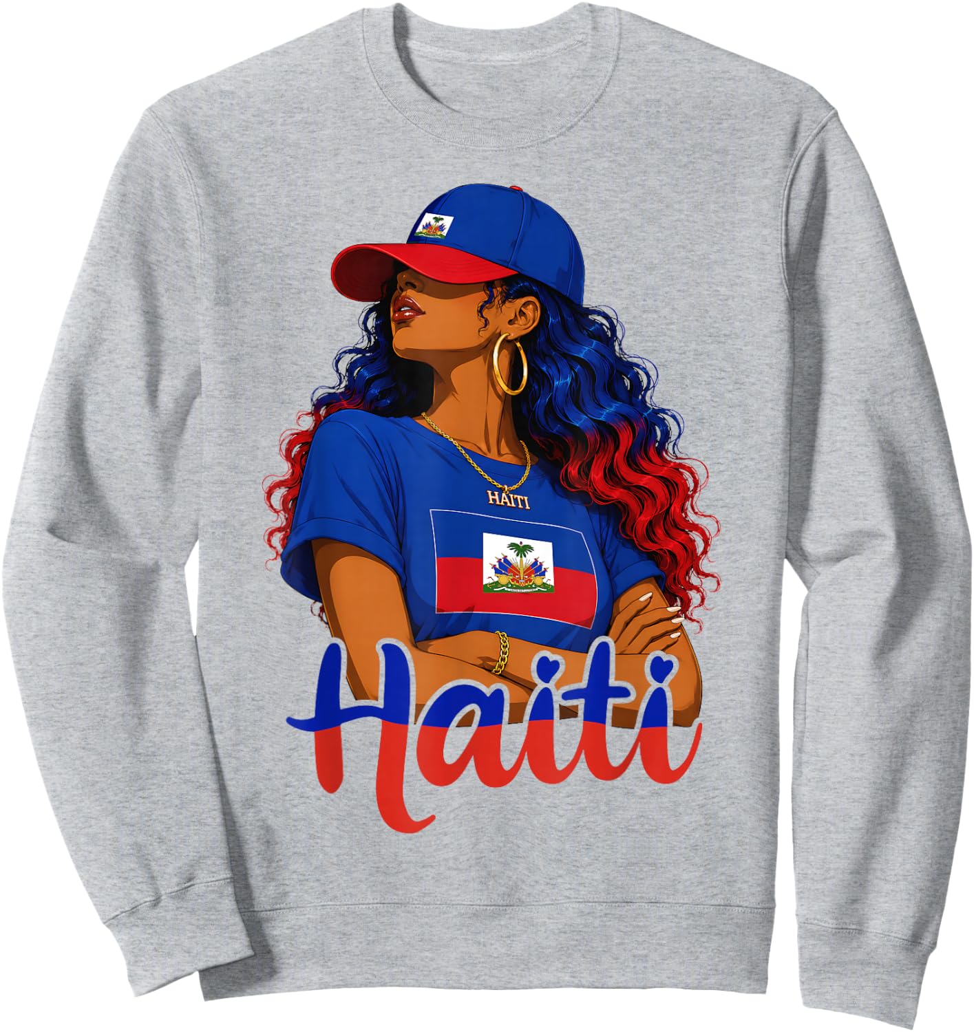 Haitian Girl Haiti Flag Proud Haitienne Afro Women Haiti Sweatshirt - Sweatshirt | Ash