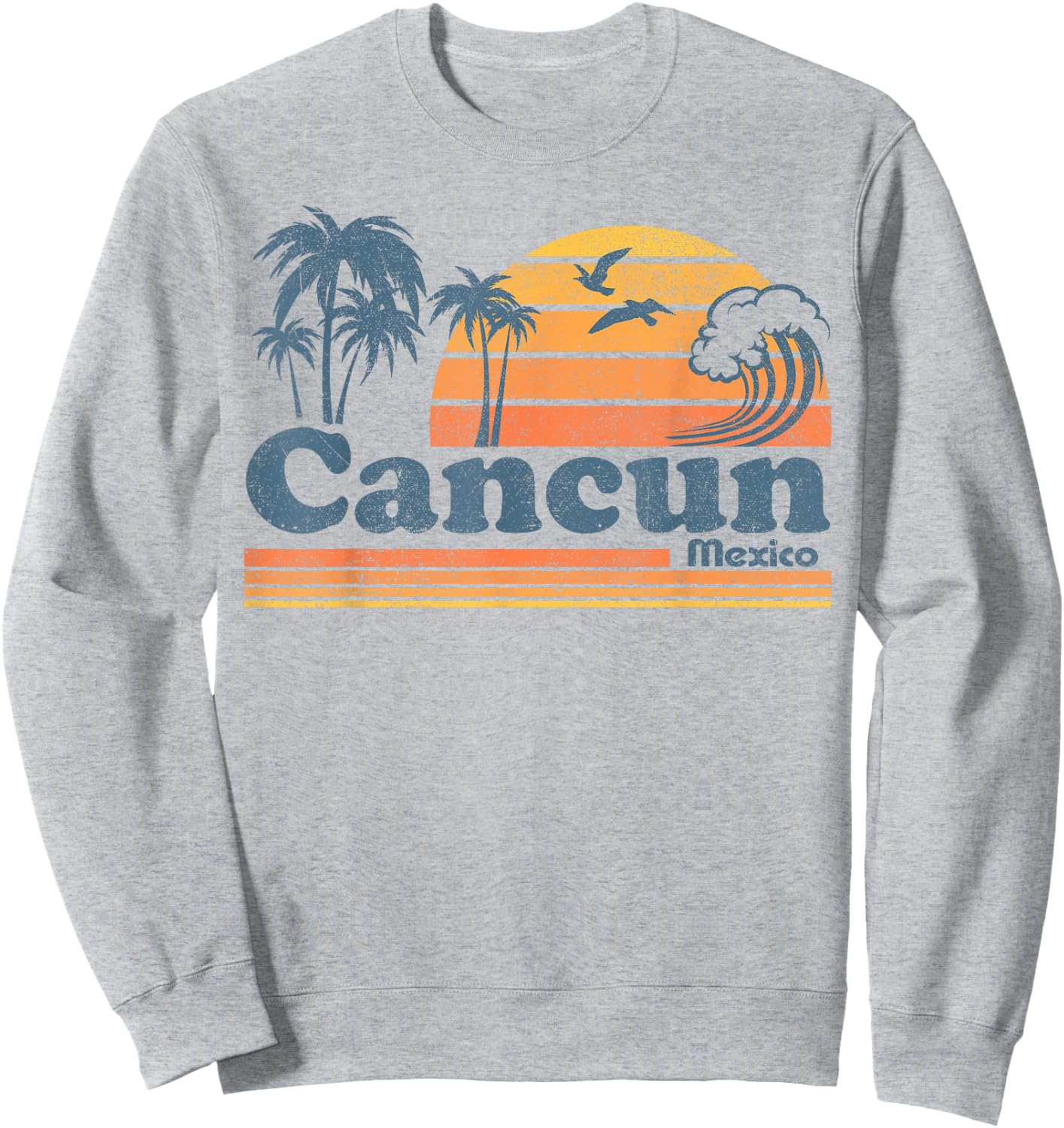 Cancun Mexico Beach Summer Vacation Sun Vintage 70's Retro Sweatshirt - Sweatshirt | Ash
