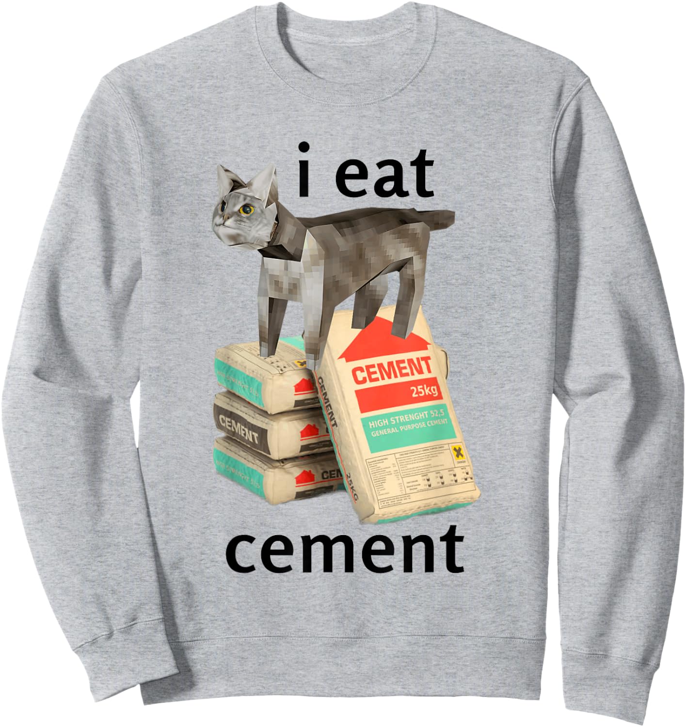 I Eat Cement Cat Shirt Kids Funny Dank Cat Meme Sweatshirt - Sweatshirt | Ash