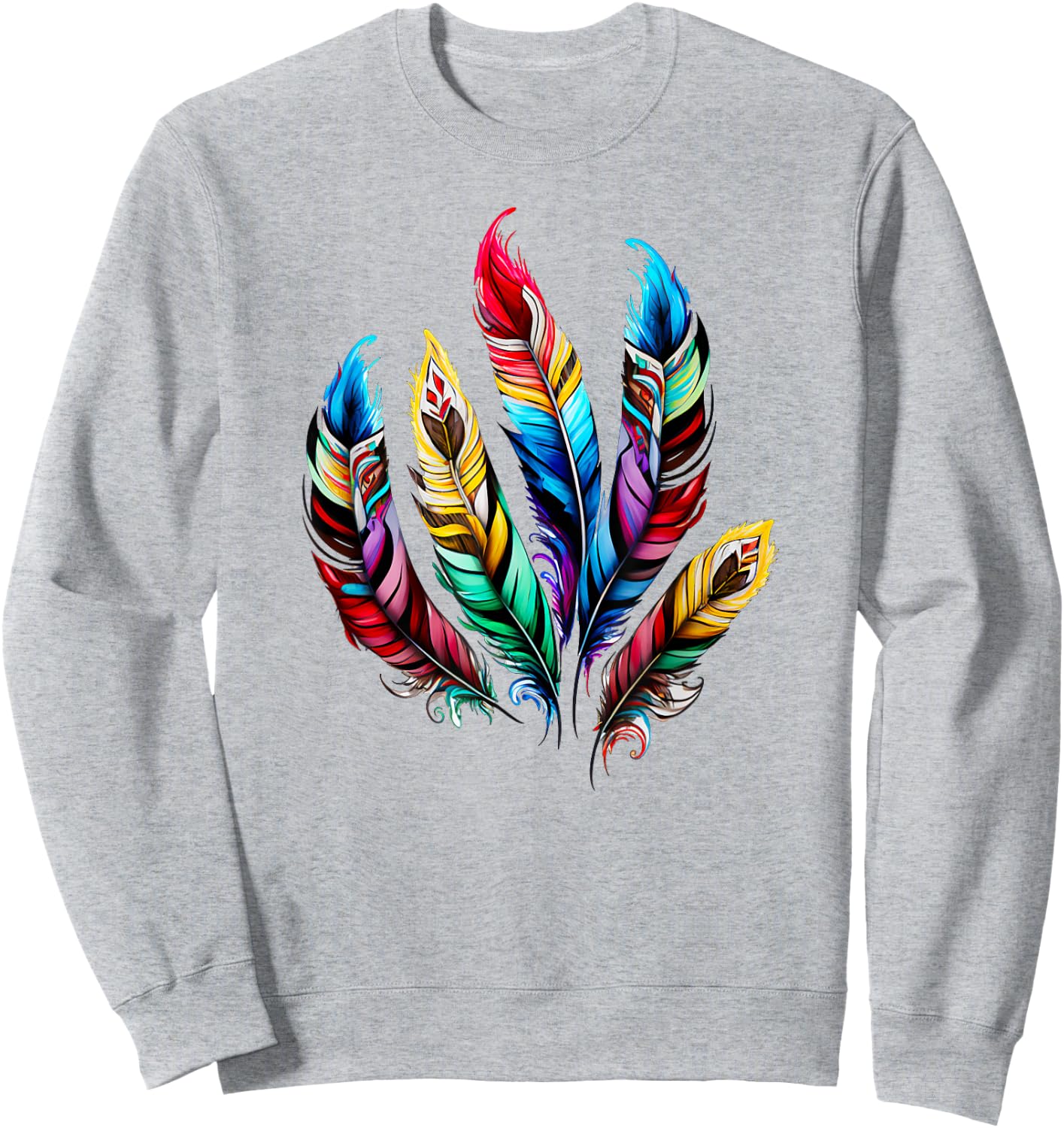 Colorful feathers boho ethnic style Indian bird pattern love Sweatshirt - Sweatshirt | Ash