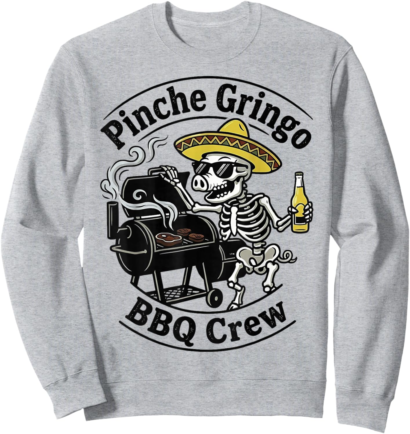 Pinche Gringo BBQ Crew Skeleton Pig Sweatshirt - Sweatshirt | Ash