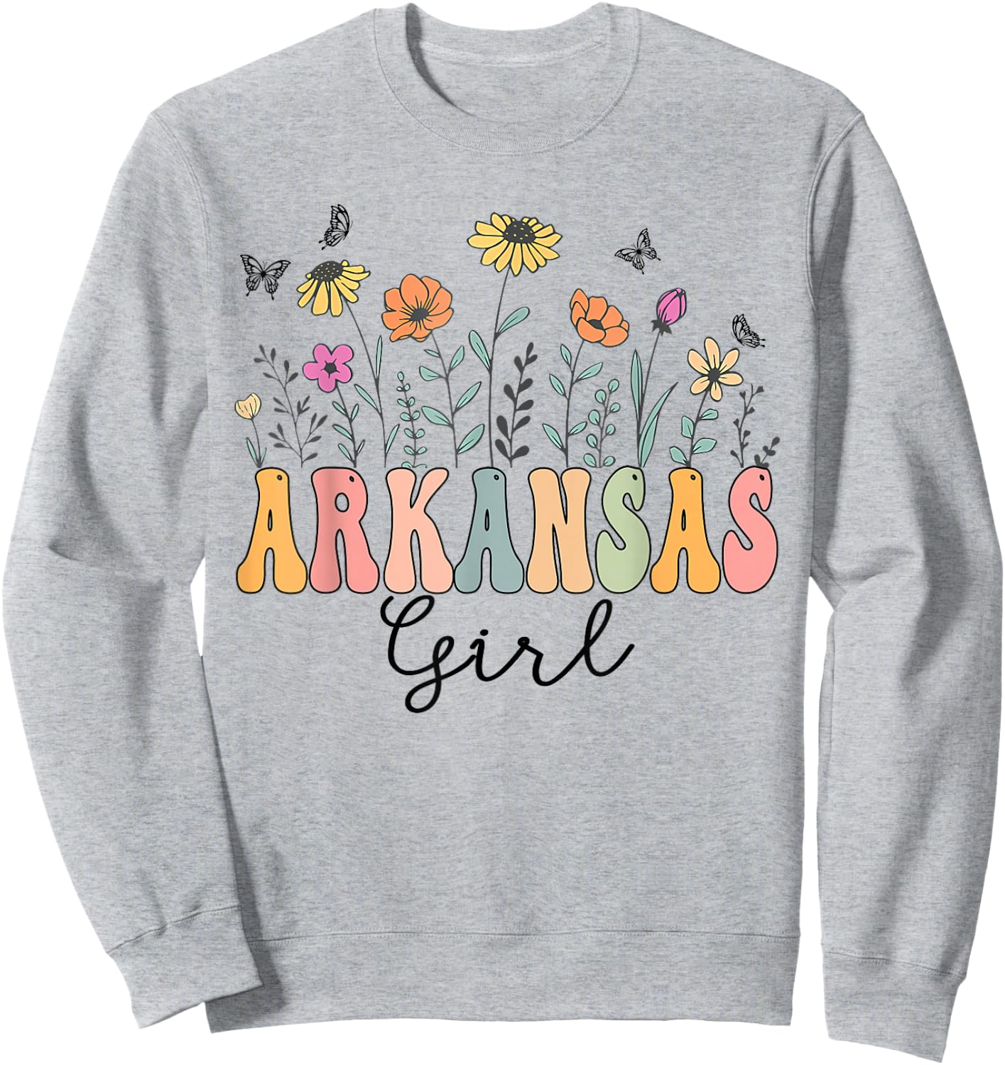 Arkansas Girl Wildflower Groovy Arkansas Lover Sweatshirt - Sweatshirt | Ash