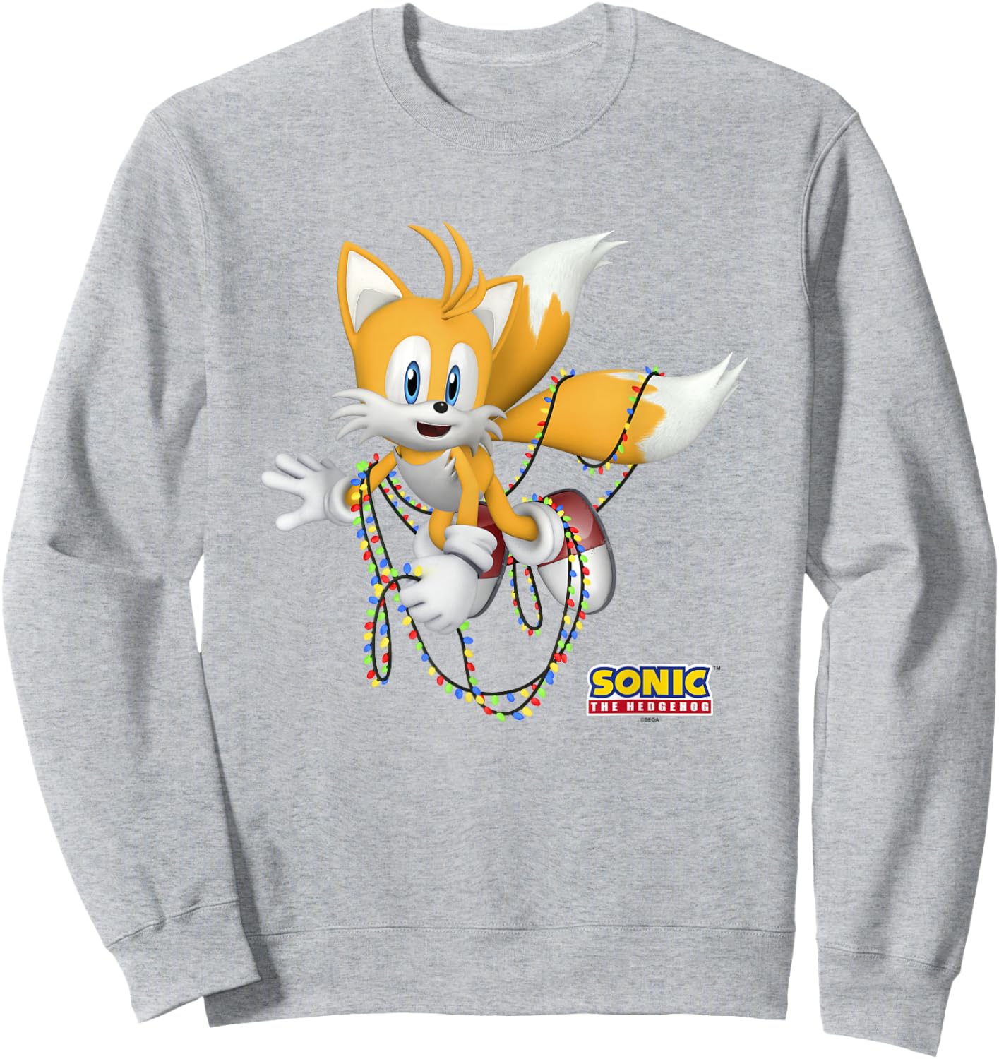 Sonic The Hedgehog Christmas Tails Tangled In Lights Sweatshirt - Sweatshirt | Ash