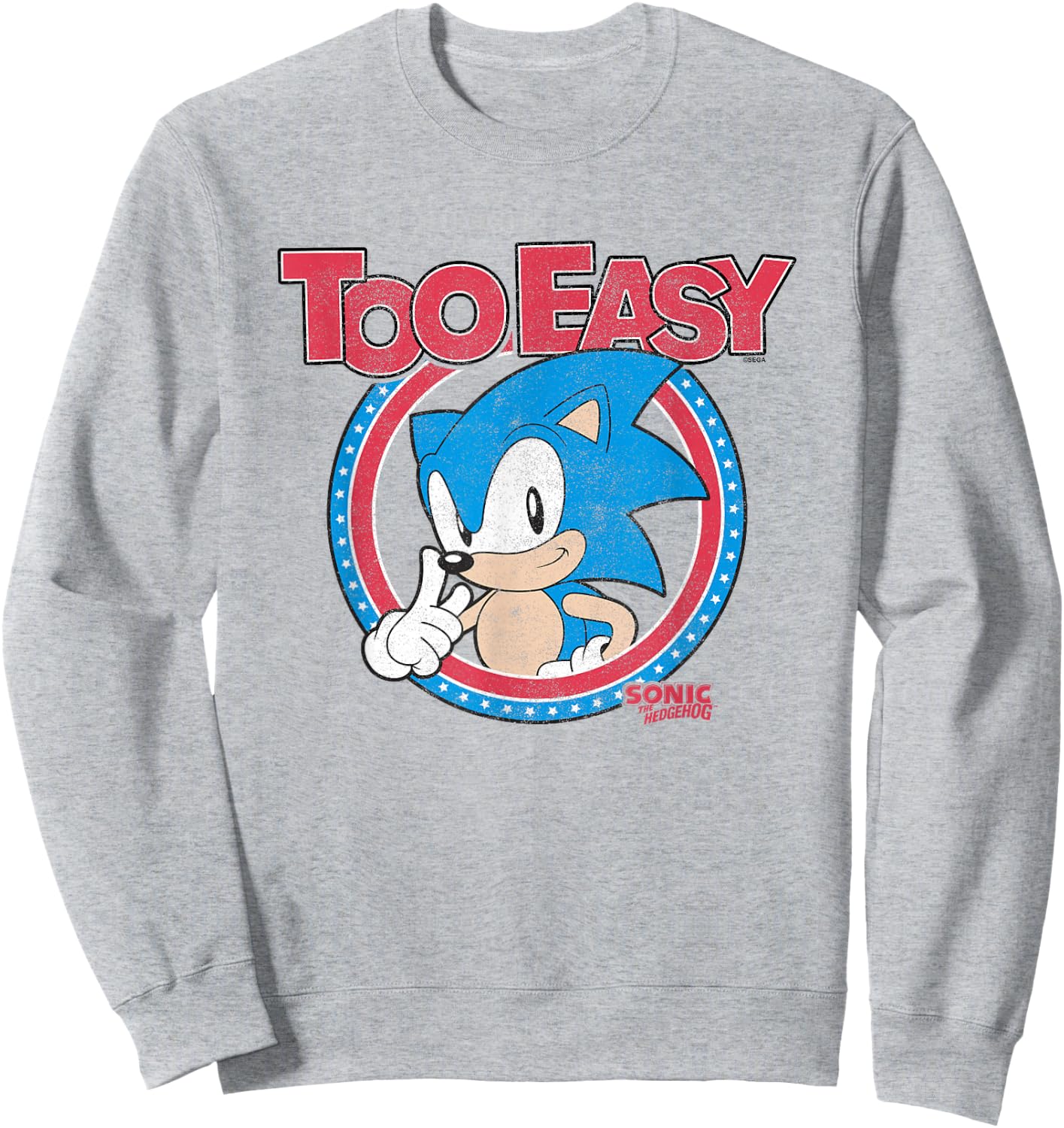 Sonic The Hedgehog Too Easy Americana Distressed Logo Sweatshirt - Sweatshirt | Ash