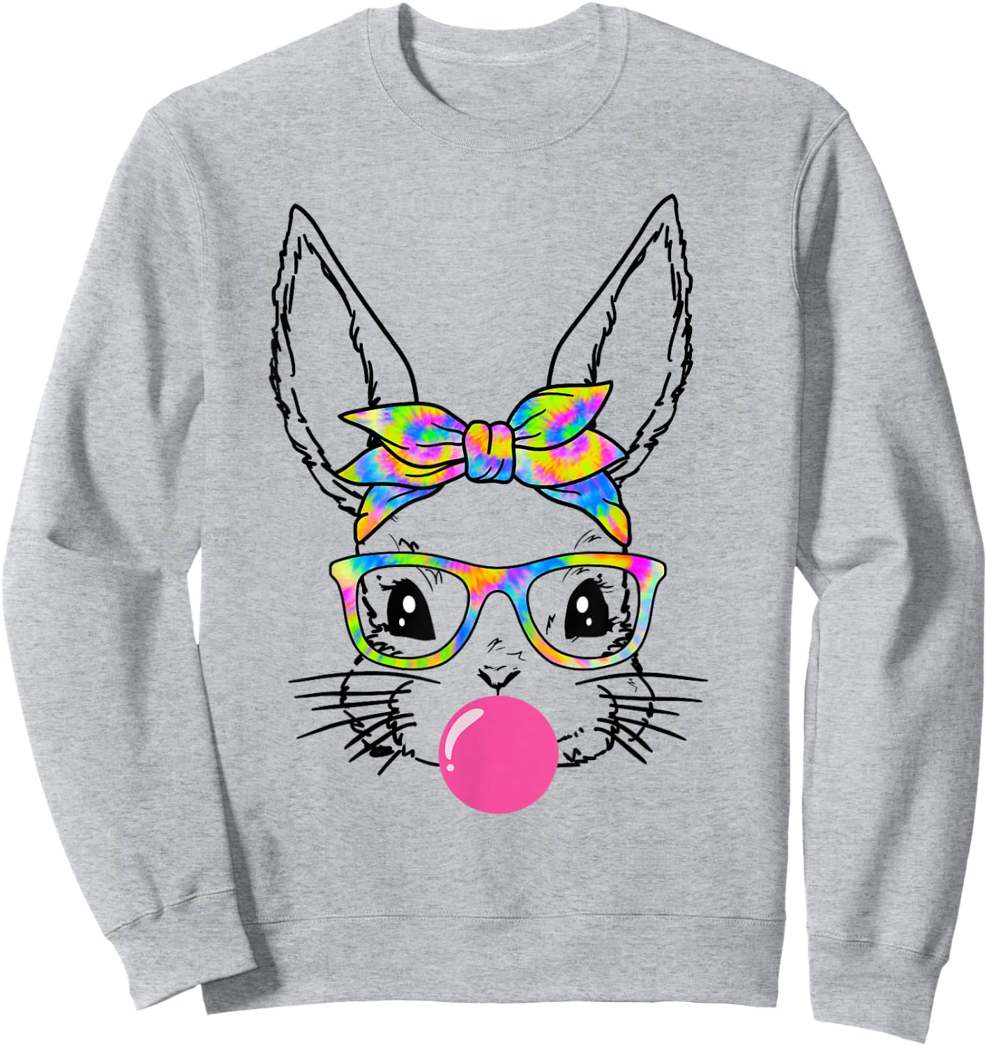 Cute Bunny With Bandana Tie Dye Glasses Bubblegum Easter Day Sweatshirt - Sweatshirt | Ash