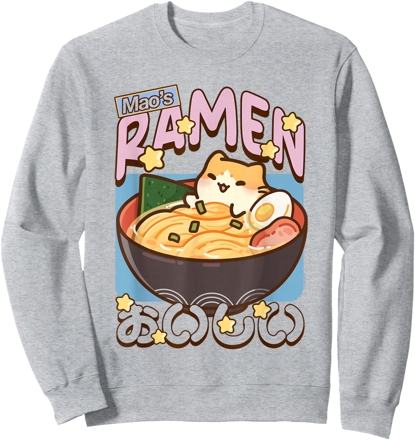 Ramen Bowl Kitty Cute Animal Foodie Design Sweatshirt - Sweatshirt | Ash