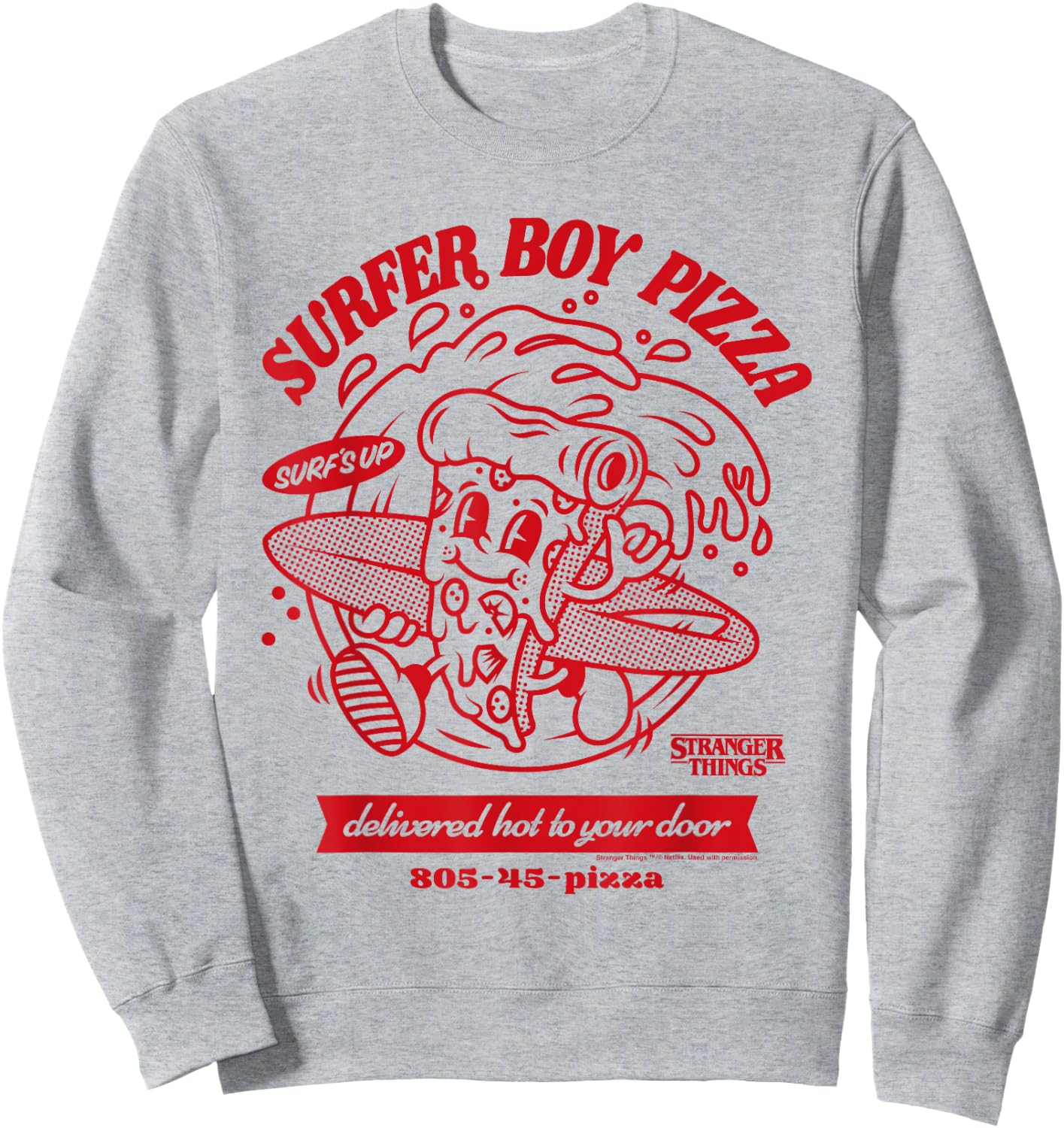Stranger Things Surfer Boy Pizza Surf's Up , White Sweatshirt - Sweatshirt | Ash
