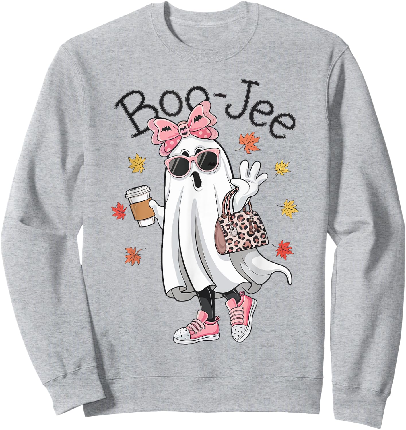 Boo Jee Ghost Halloween Leopard Ghost Coffee Girls Sweatshirt - Sweatshirt | Ash