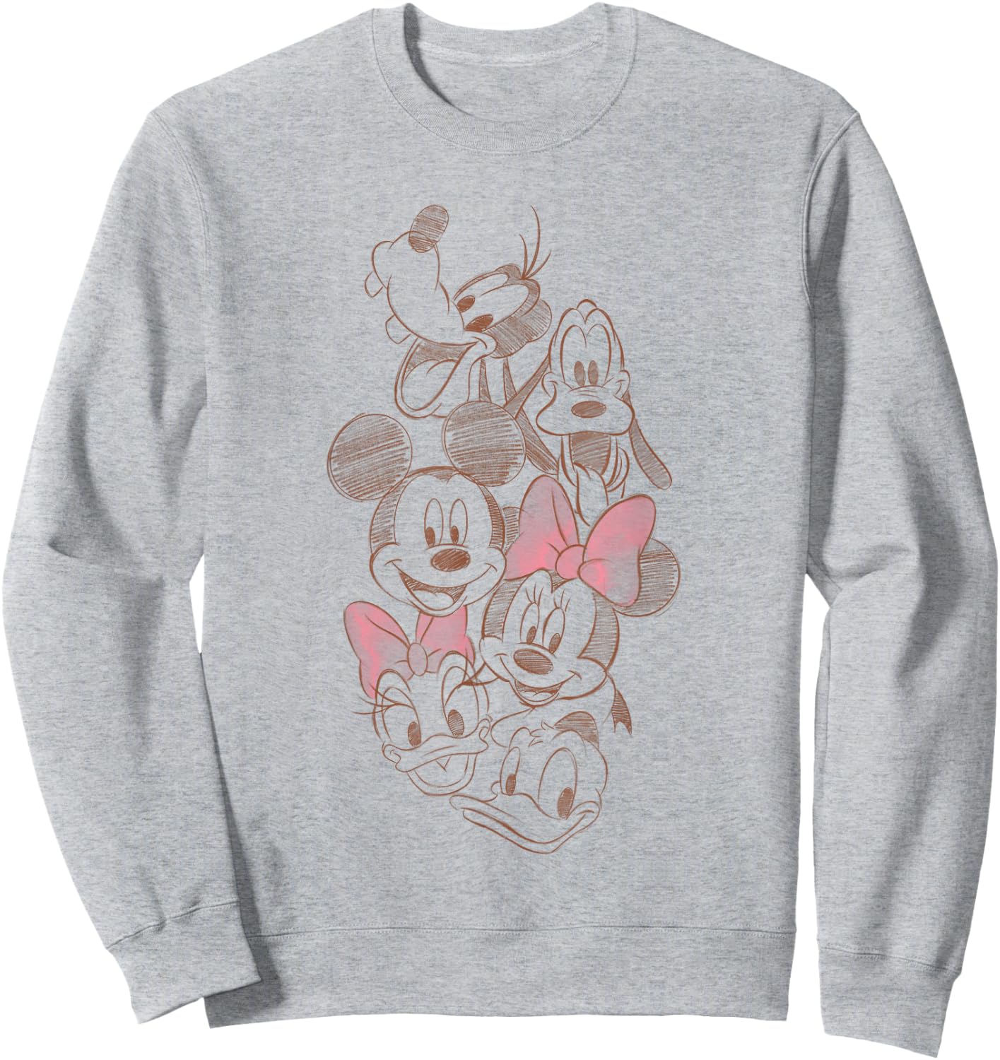 Disney Mickey And Friends Group Shot Faces Sketch Portrait Sweatshirt - Sweatshirt | Ash