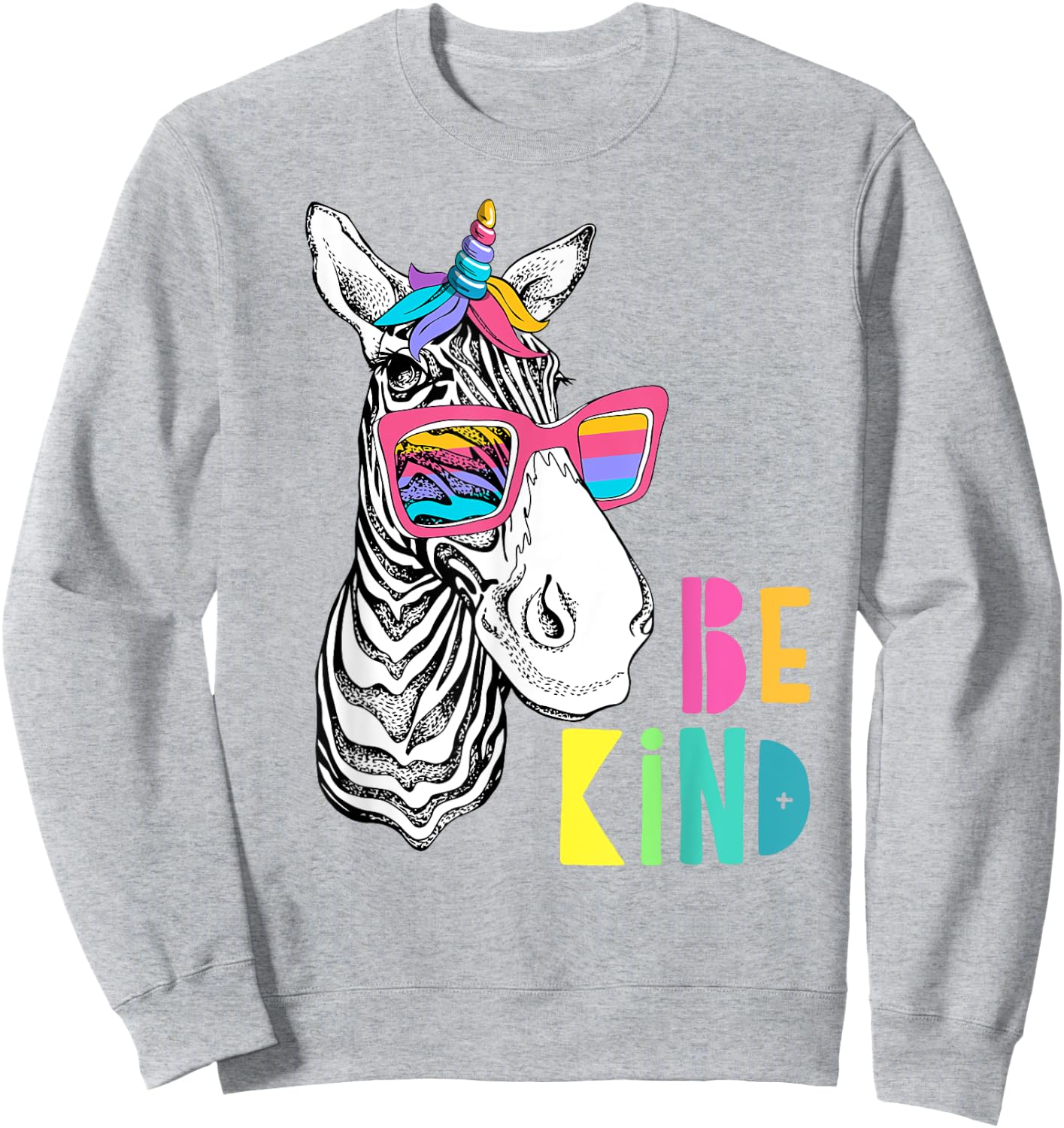 Be Kind - Choose Kindness Anti Bullying Cute Zebra Unicorn Sweatshirt - Sweatshirt | Ash