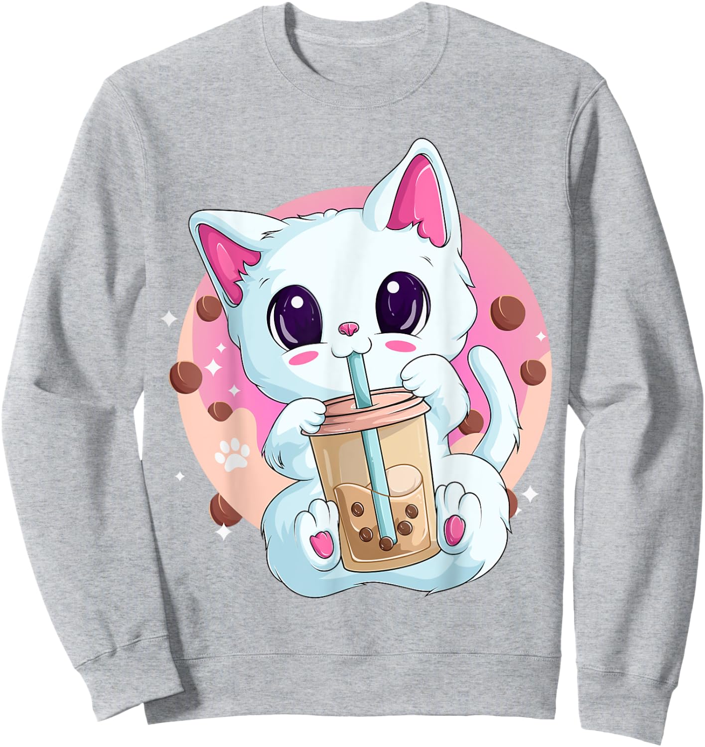 Boba Tea Cat Anime Shirts , Kawaii Bubble Tea Neko Sweatshirt - Sweatshirt | Ash