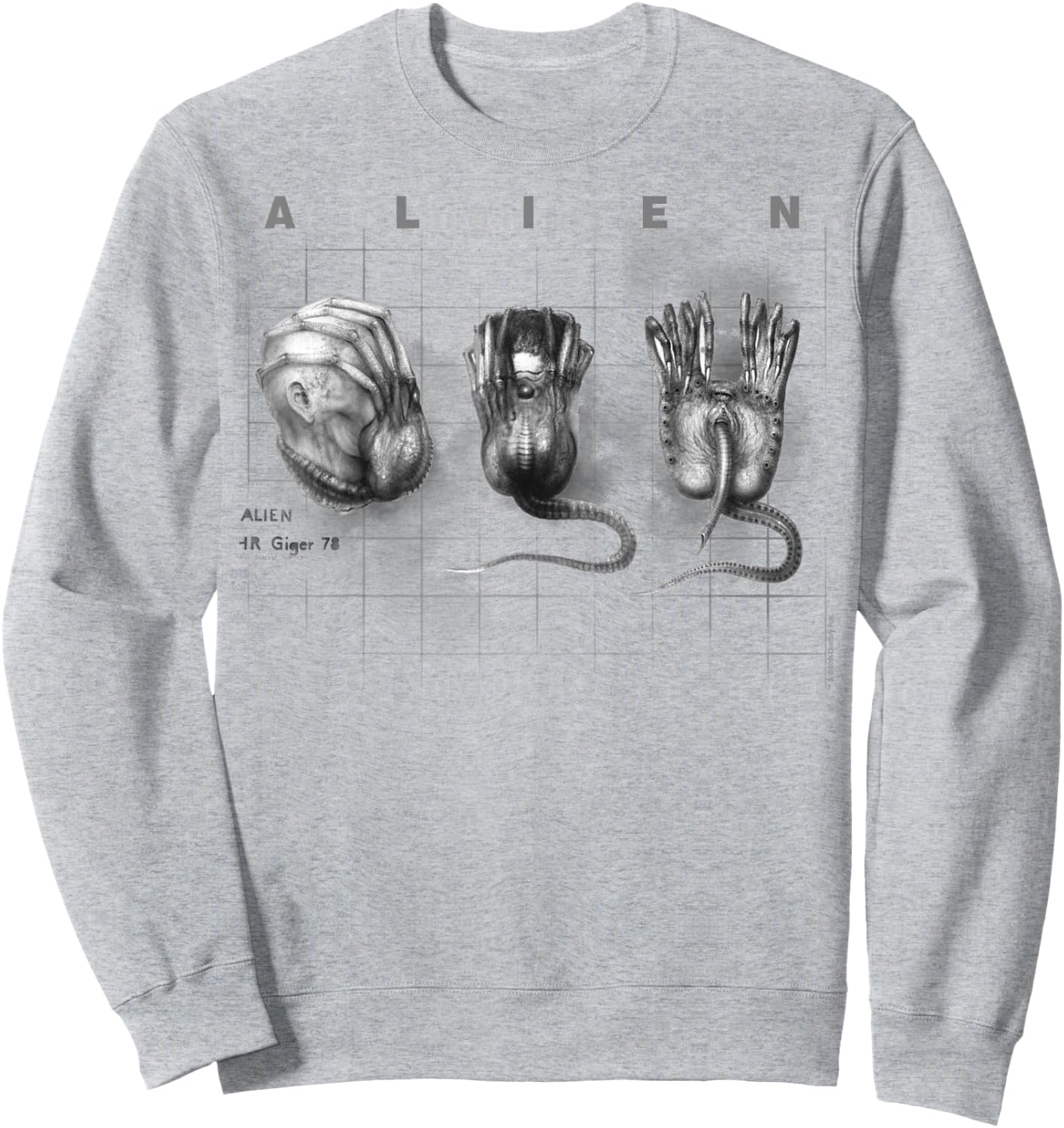 Aliens Iconic Facehugger Reproduction Faces Retro Chest Logo Sweatshirt - Sweatshirt | Ash