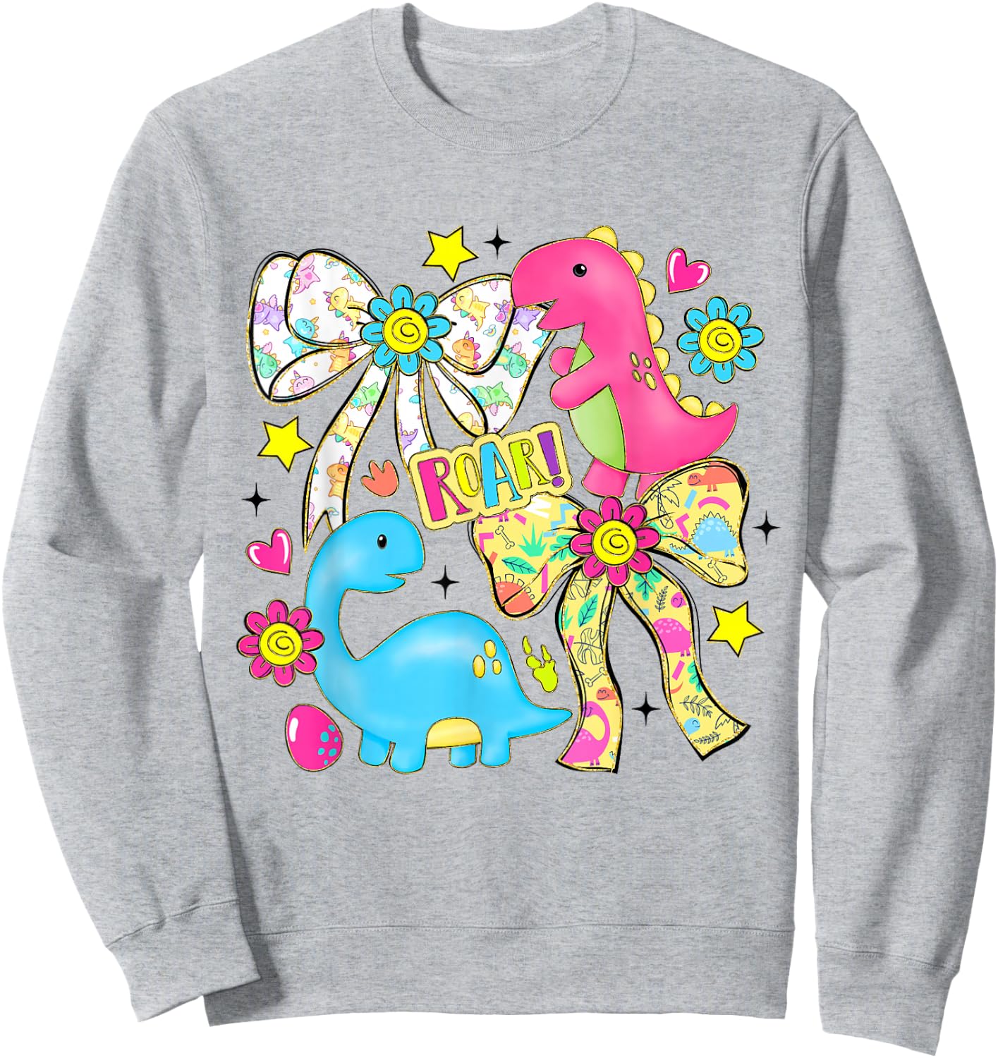 Cute Bow Dinosaur Flowers Dinosaur Lovers Kids Boys Girls Sweatshirt - Sweatshirt | Ash
