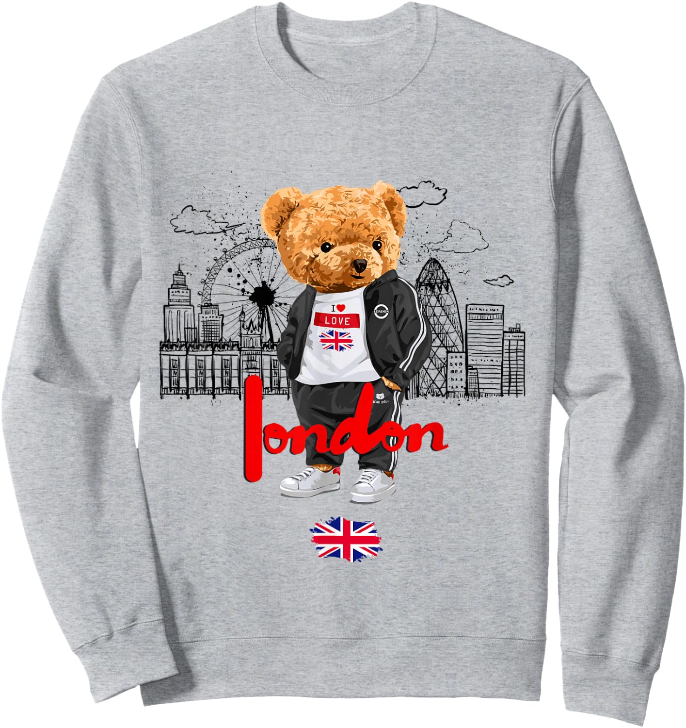 London Royal Teddybär Bad Boy Illustration Grafik Anime Sweatshirt - Sweatshirt | Ash