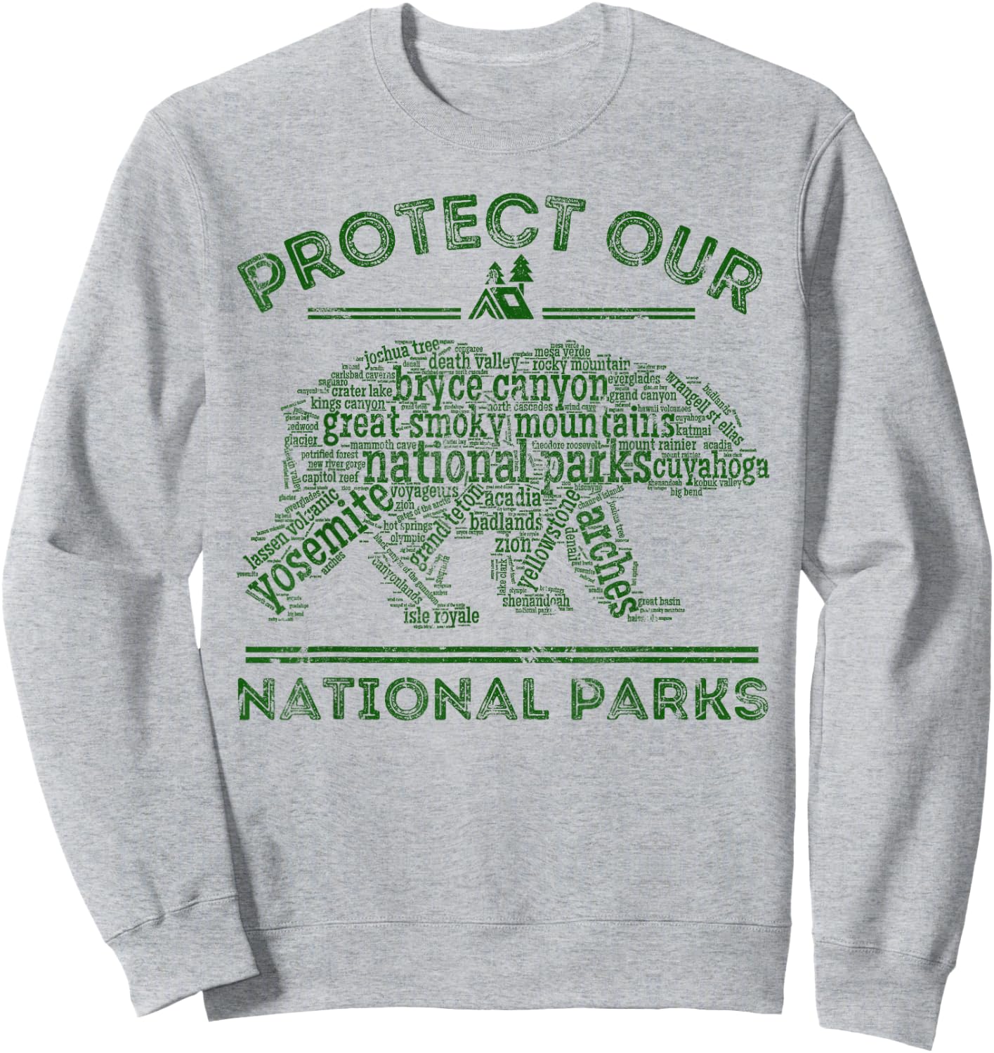 Protect Our Parks National Park Bear Hiking Nature Sweatshirt - Sweatshirt | Ash