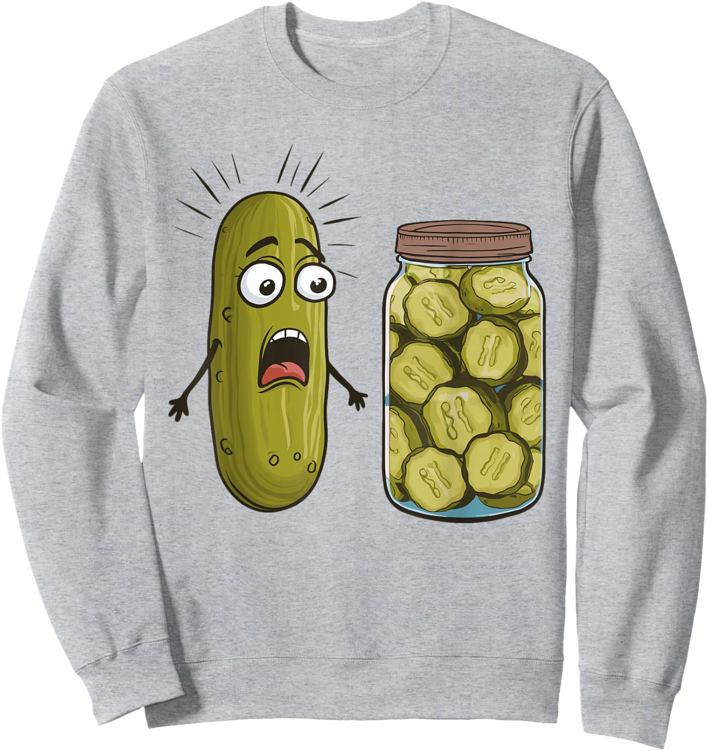 Funny Pickle Surprise A Cucumber And A Jar Of Sliced Pickles Sweatshirt - Sweatshirt | Ash