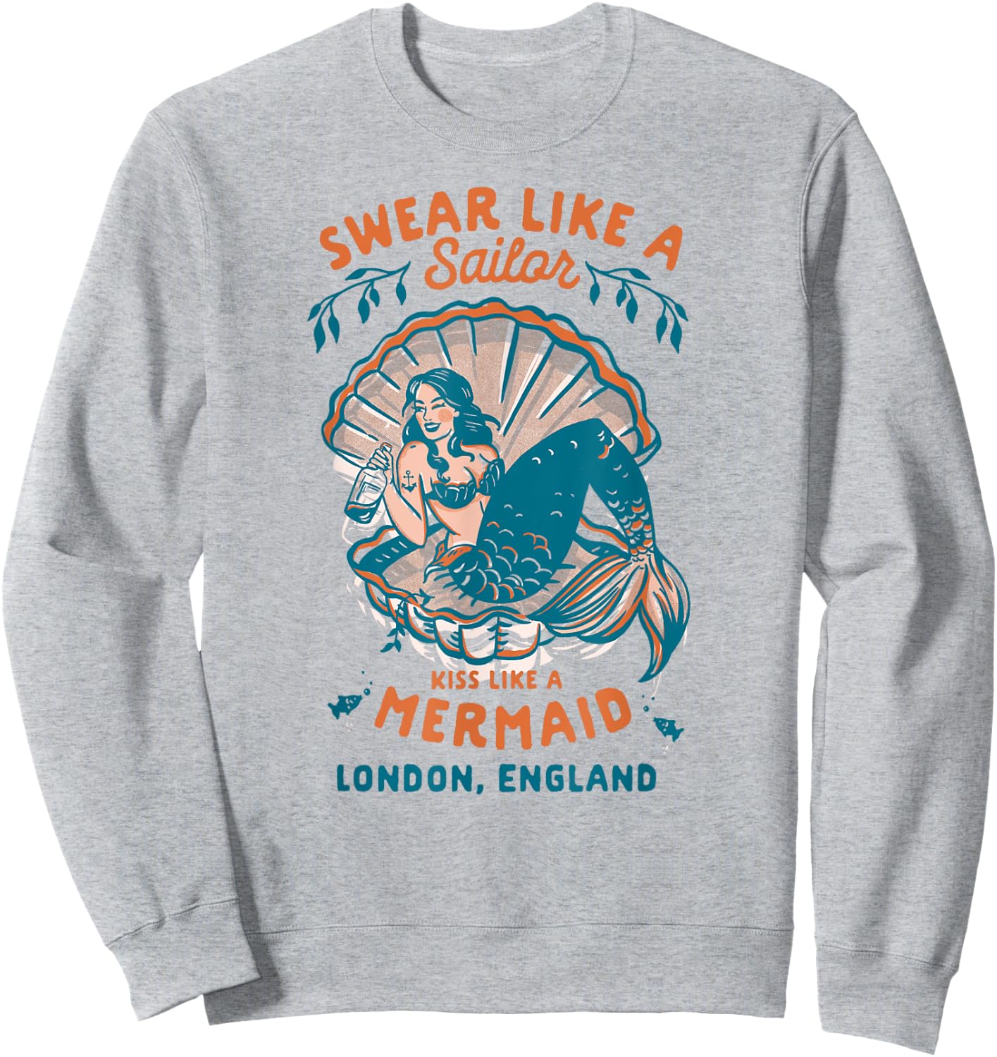 London, England Tiki Bar & Lounge Cool Vintage Pinup Mermaid Sweatshirt - Sweatshirt | Ash