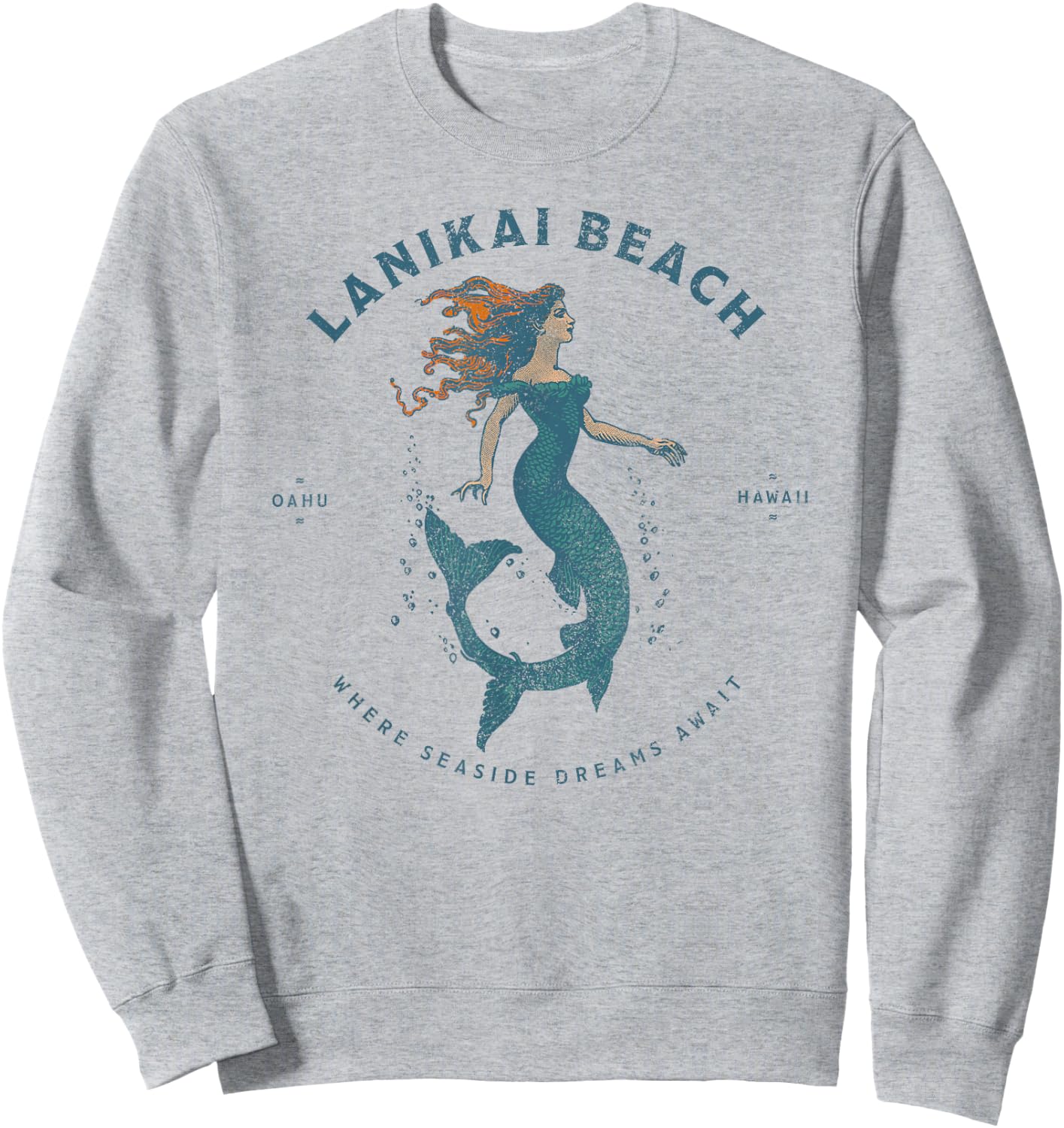 Lanikai Beach Oahu Hawaii Retro Vintage Mermaid Sweatshirt - Sweatshirt | Ash
