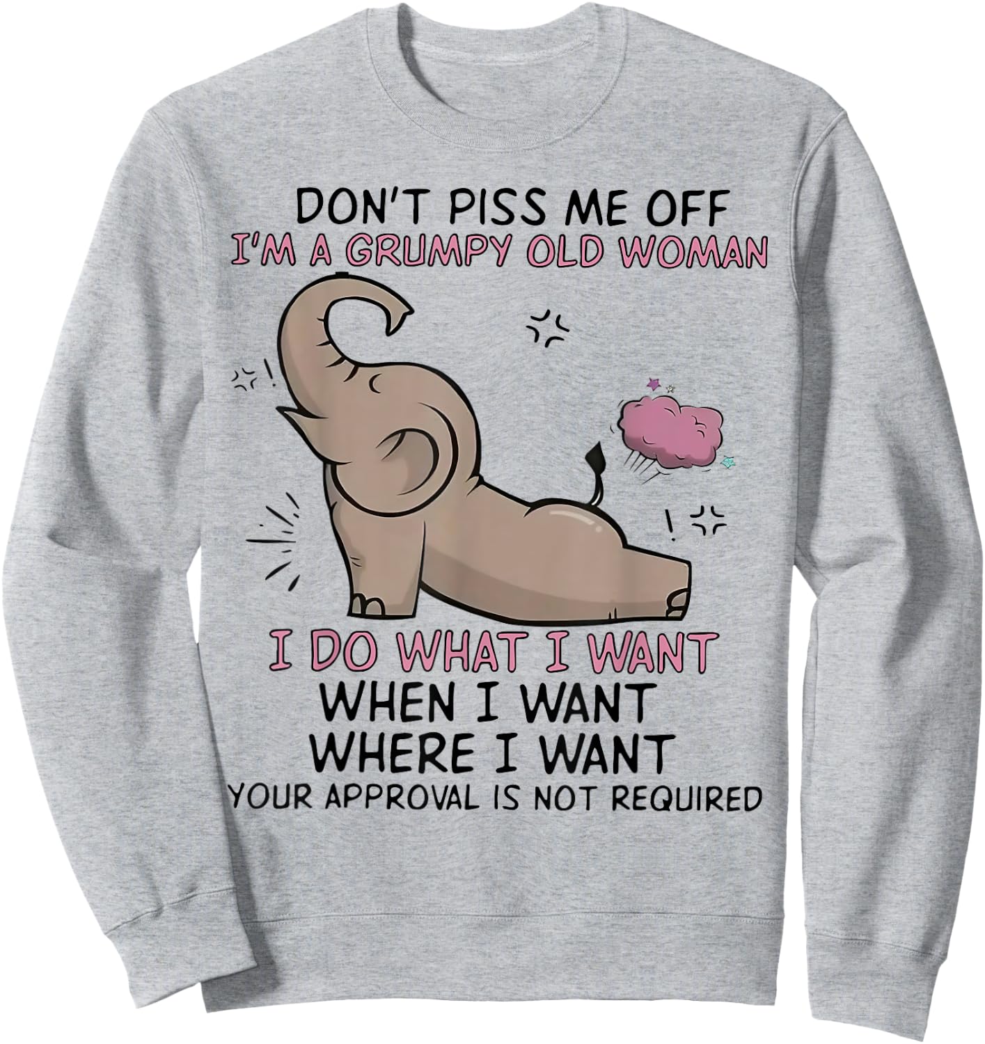 Elephant Don't Piss Me Off I'm A Grumpy Old Woman I Do What Sweatshirt - Sweatshirt | Ash