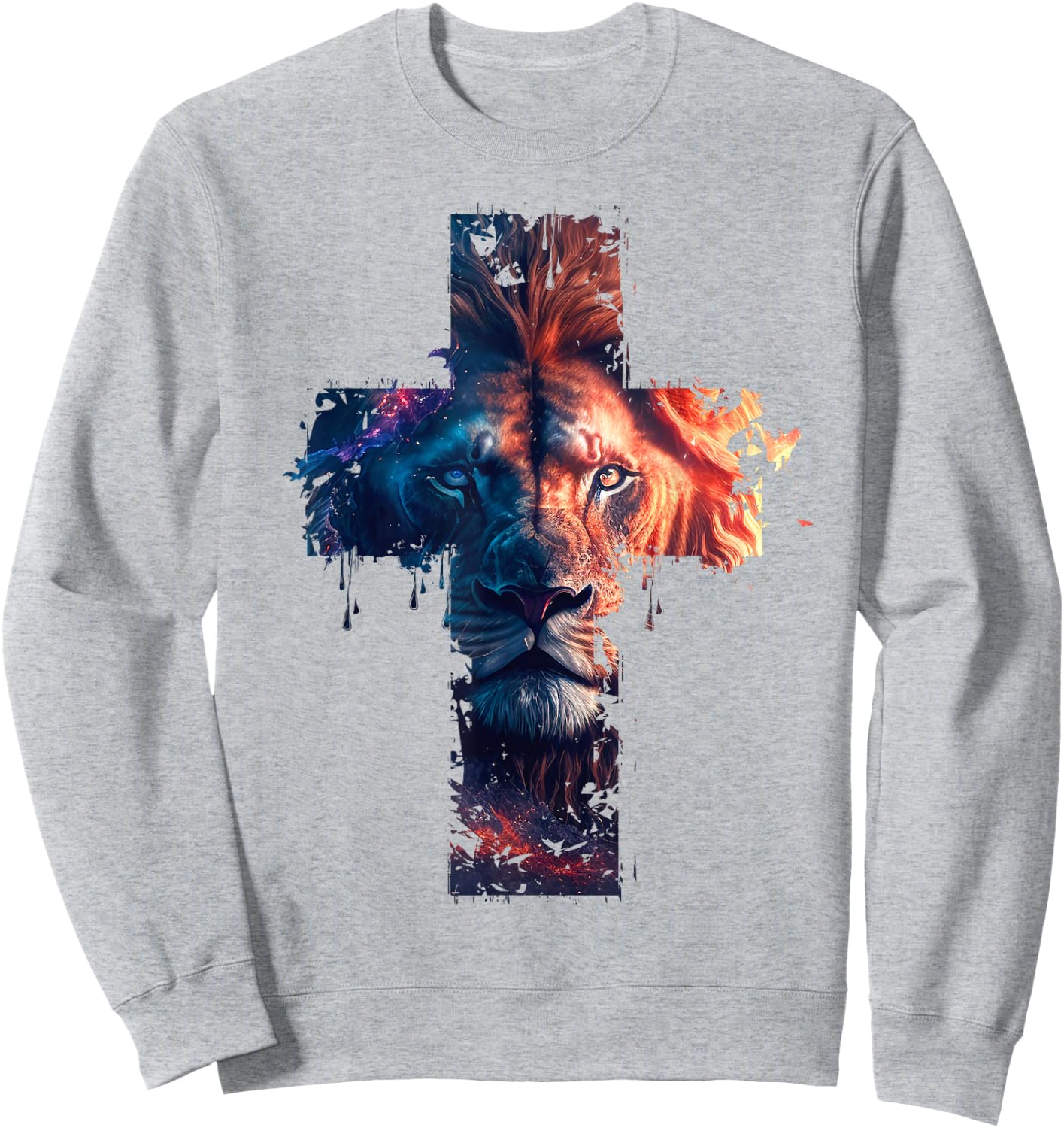 Lion of Judah Cross Jesus Christ Christian Faith Graphic , gray Sweatshirt - Sweatshirt | Ash