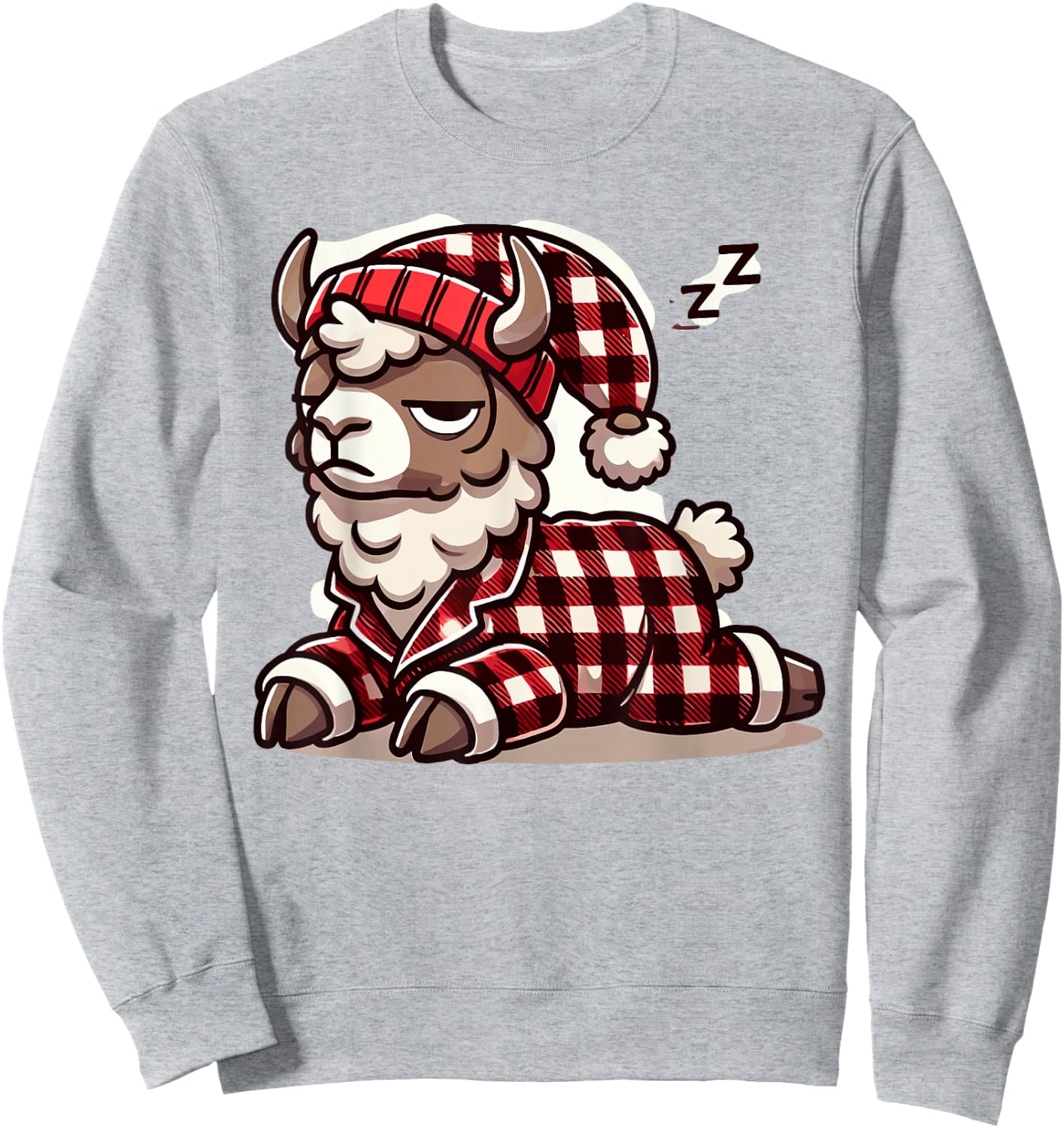 Alpaca Llama with Red Buffalo Plaid Pajamas Girl Boy Llama Sweatshirt - Sweatshirt | Ash