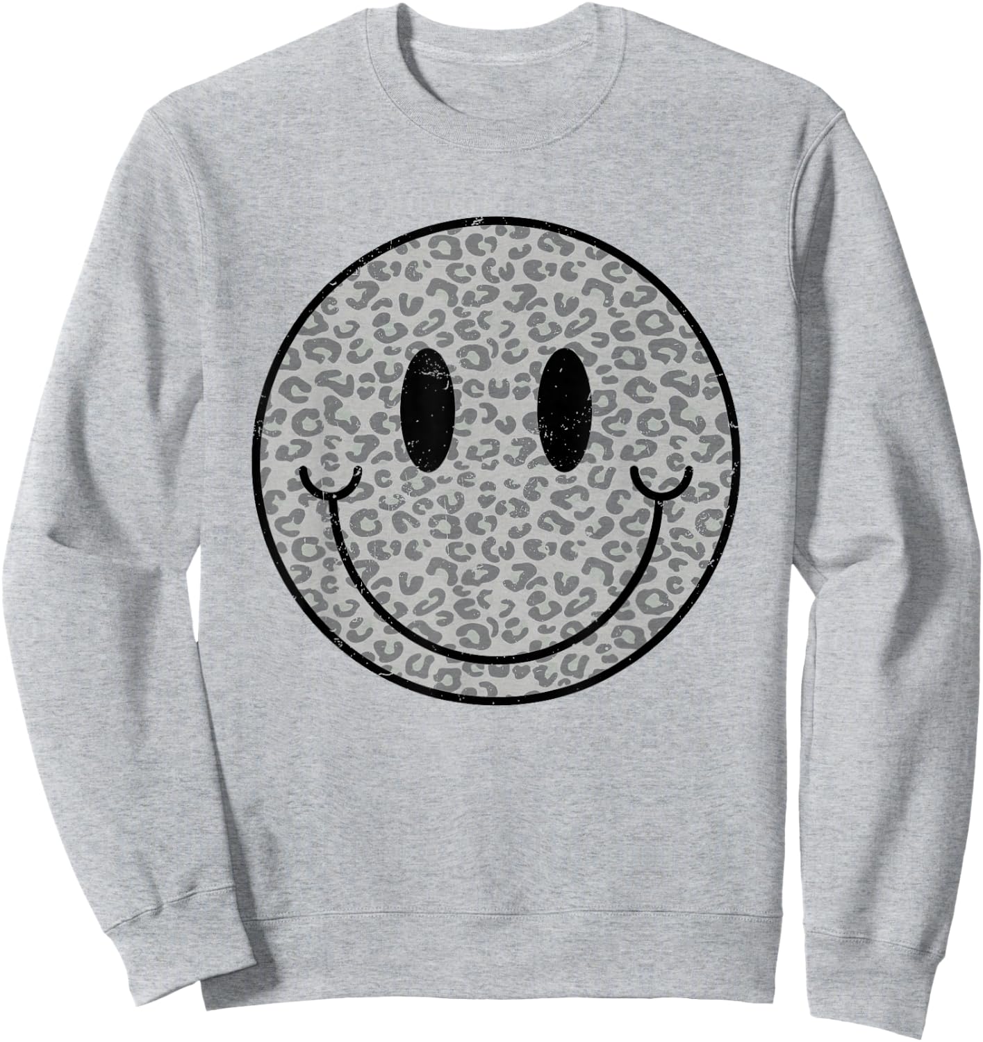 Cute Happy Face Retro Aesthetic Leopard Smile Face Women Men Sweatshirt - Sweatshirt | Ash