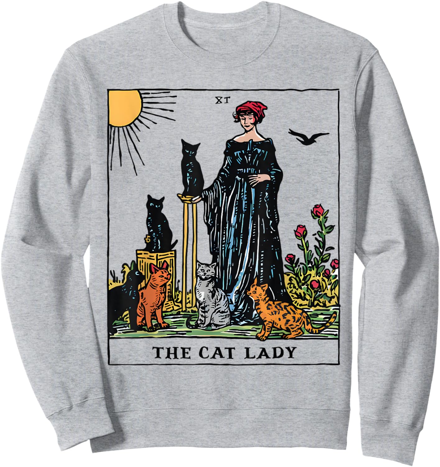 The Cat Lady Tarot Card Vintage Gothic Women Cat Mom Sweatshirt - Sweatshirt | Ash