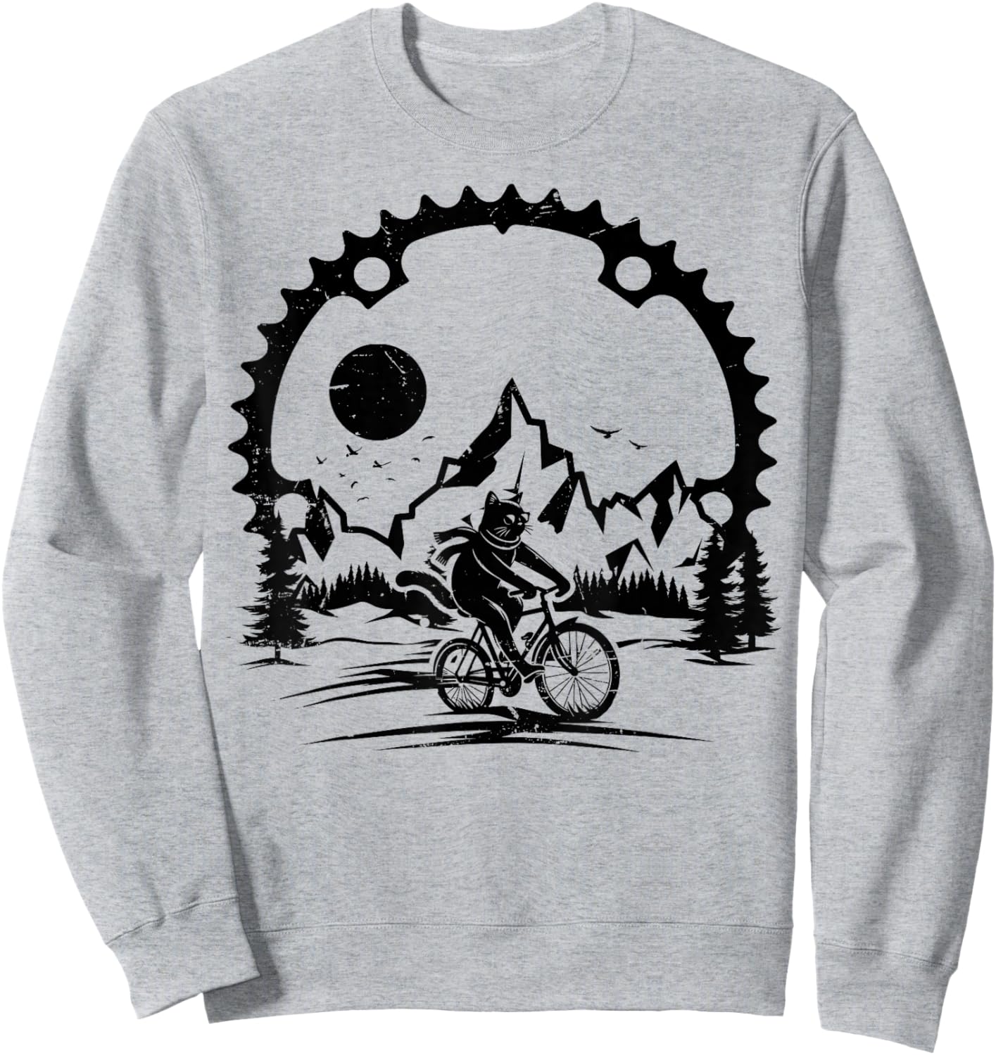Funny Cat Riding Bicycle Vintage Mountain Biking Cat Biker Sweatshirt - Sweatshirt | Ash