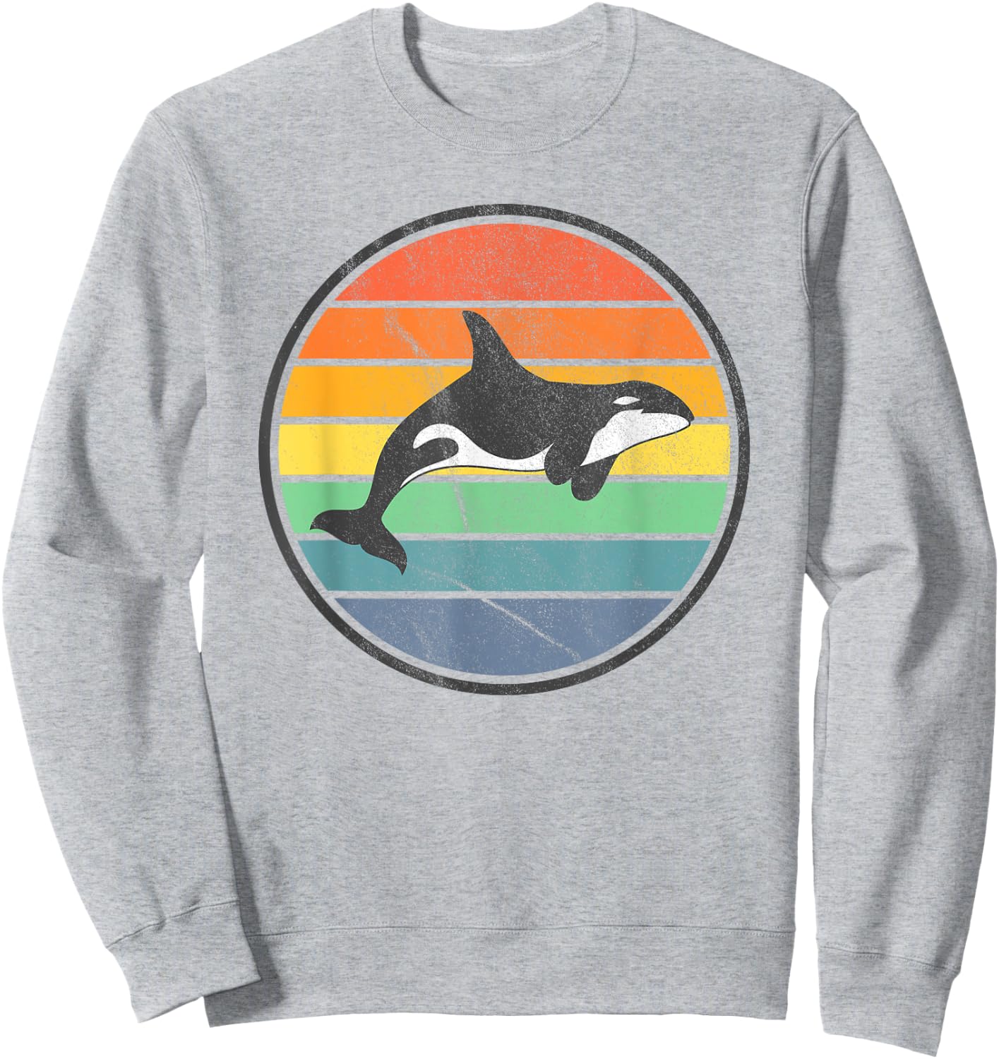 Orca Retro Sunset - Whale Ocean Sea Distressed Sweatshirt - Sweatshirt | Ash