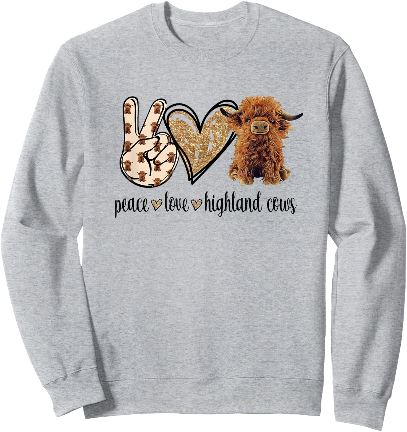 Girls Peace Love Heifer Scottish Highland Cow Lover Sweatshirt - Sweatshirt | Ash