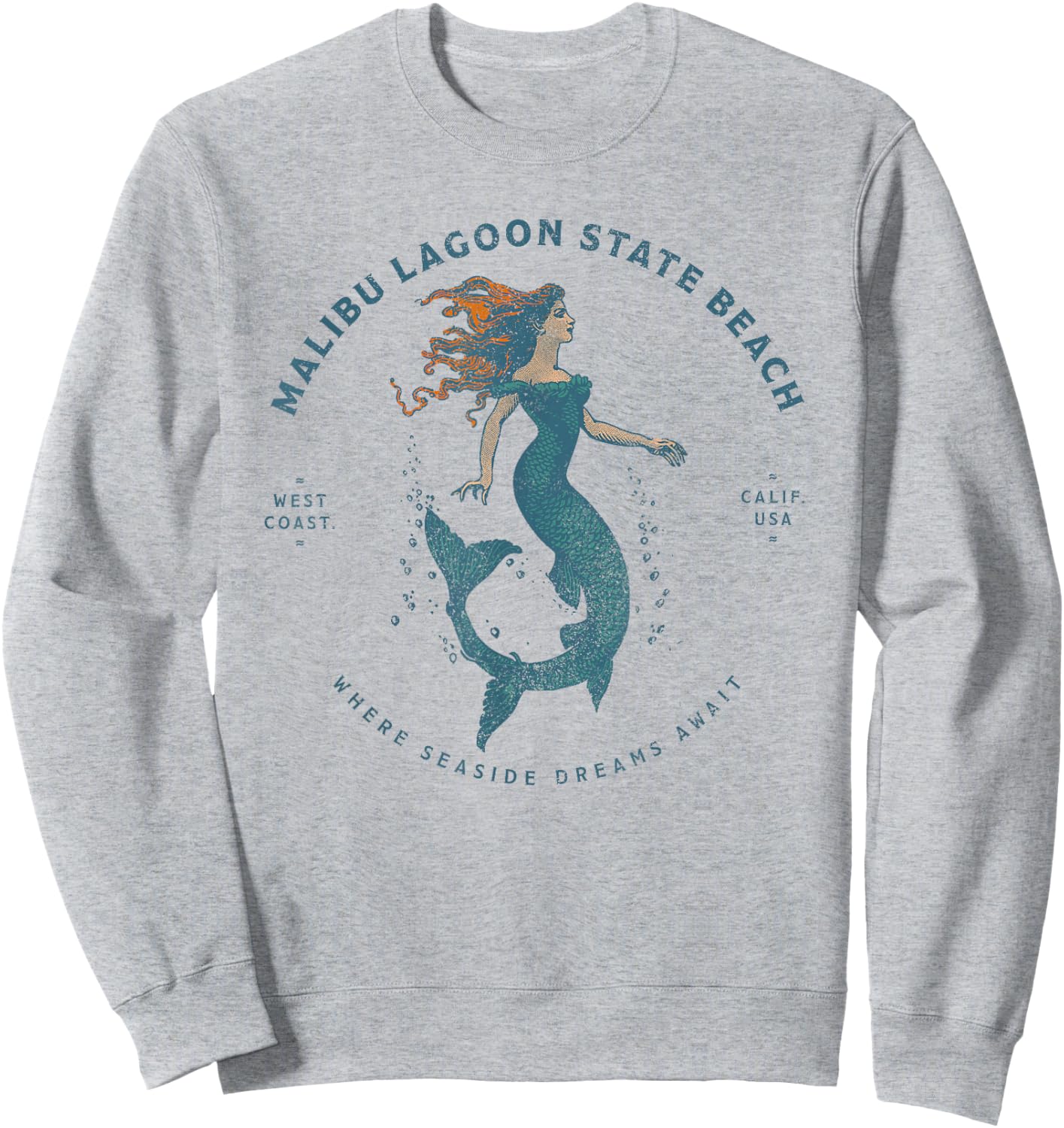Malibu Lagoon State Beach California Retro Vintage Mermaid Sweatshirt - Sweatshirt | Ash