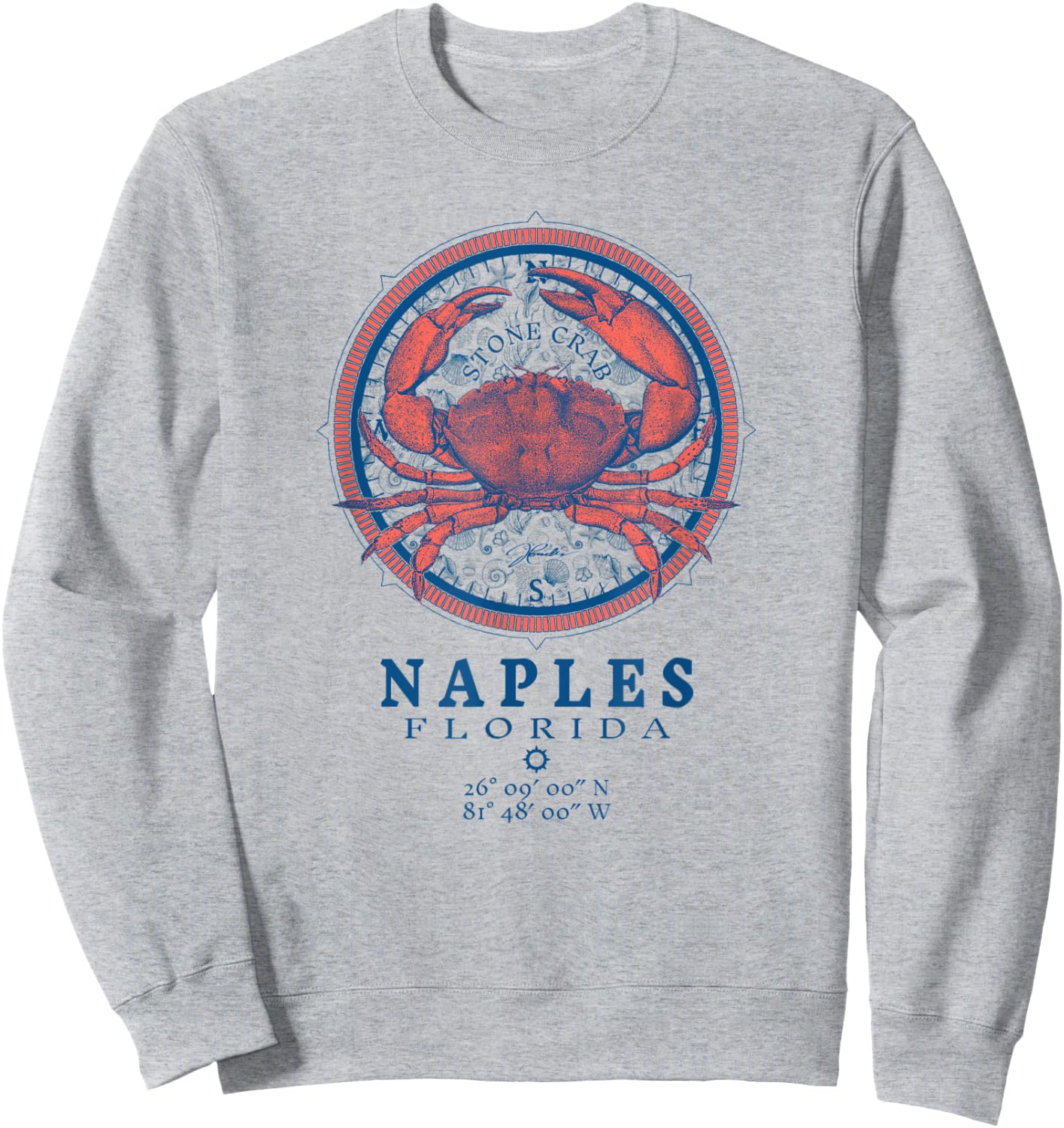 JCombs: Naples, Florida, Stone Crab on Wind Rose Sweatshirt - Sweatshirt | Ash
