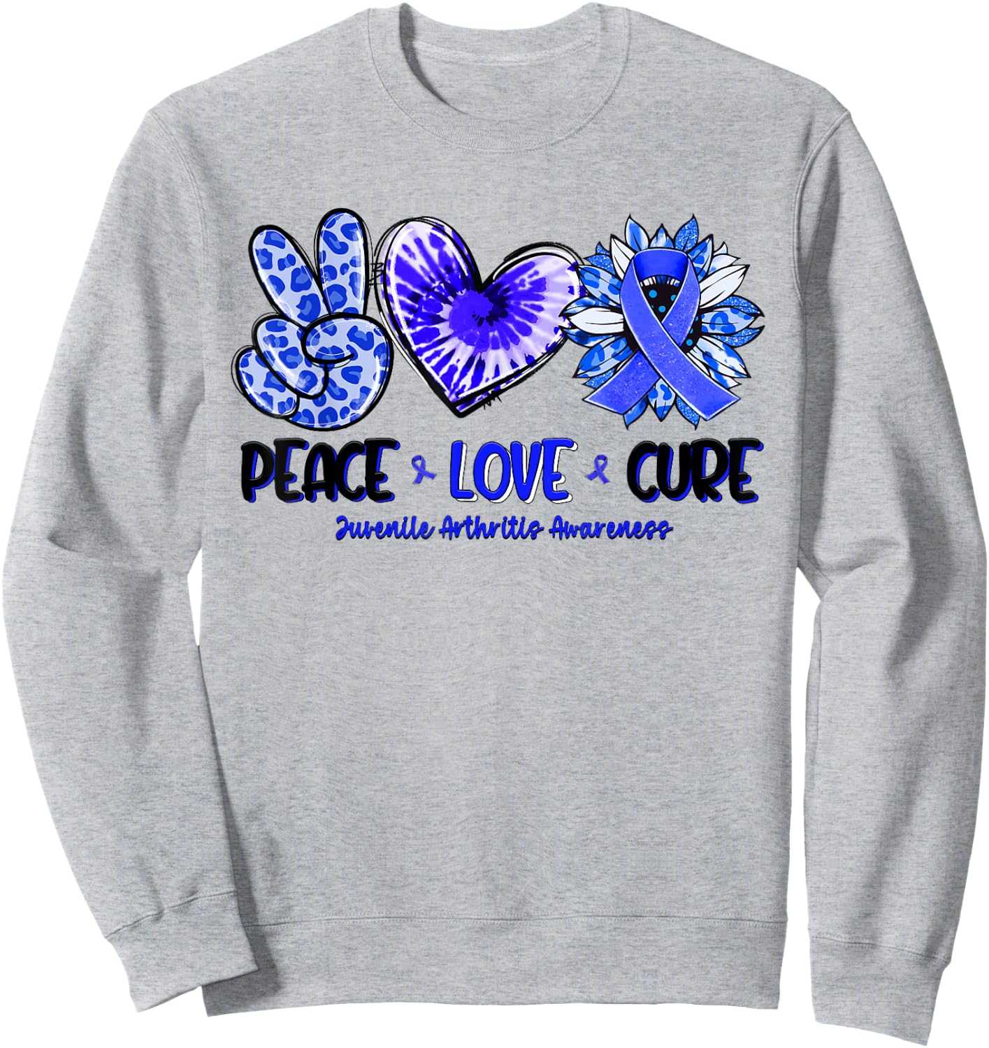 Peace Love Cure Sunflower Leopard Juvenile Arthritis Gifts Sweatshirt - Sweatshirt | Ash