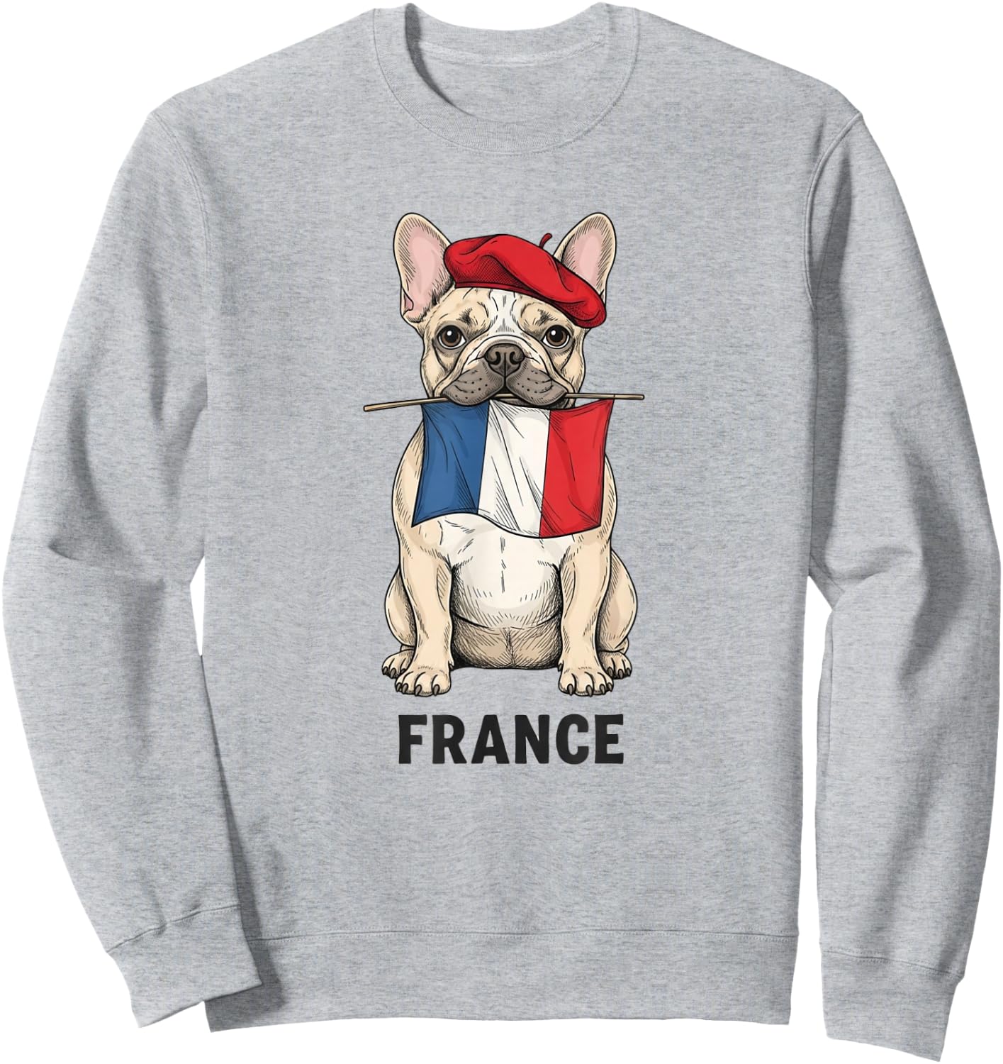 French Bulldog with Flag Beret France Art Travel Souvenir Sweatshirt - Sweatshirt | Ash