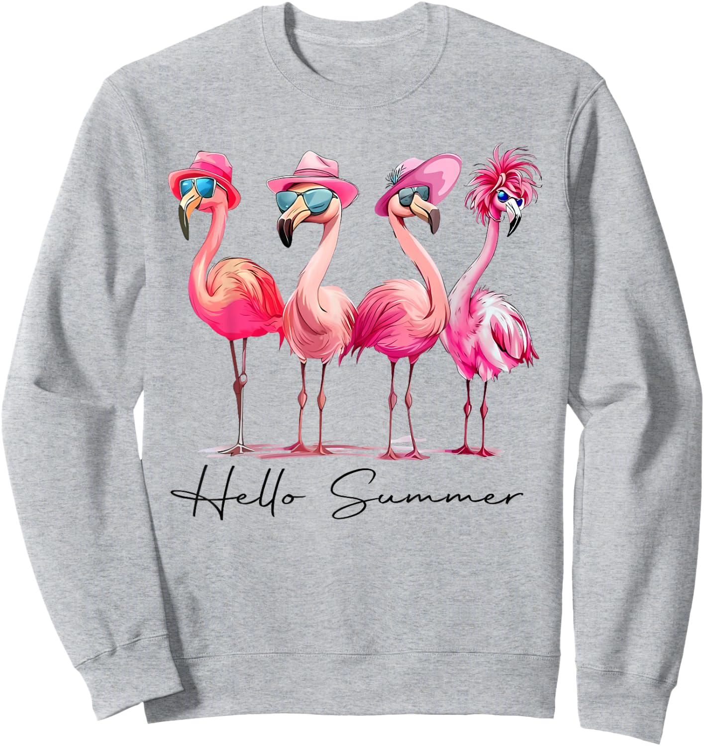 Flamingo Pink Palm Tree Tropical Beach Summer Vacation Women Sweatshirt - Sweatshirt | Ash