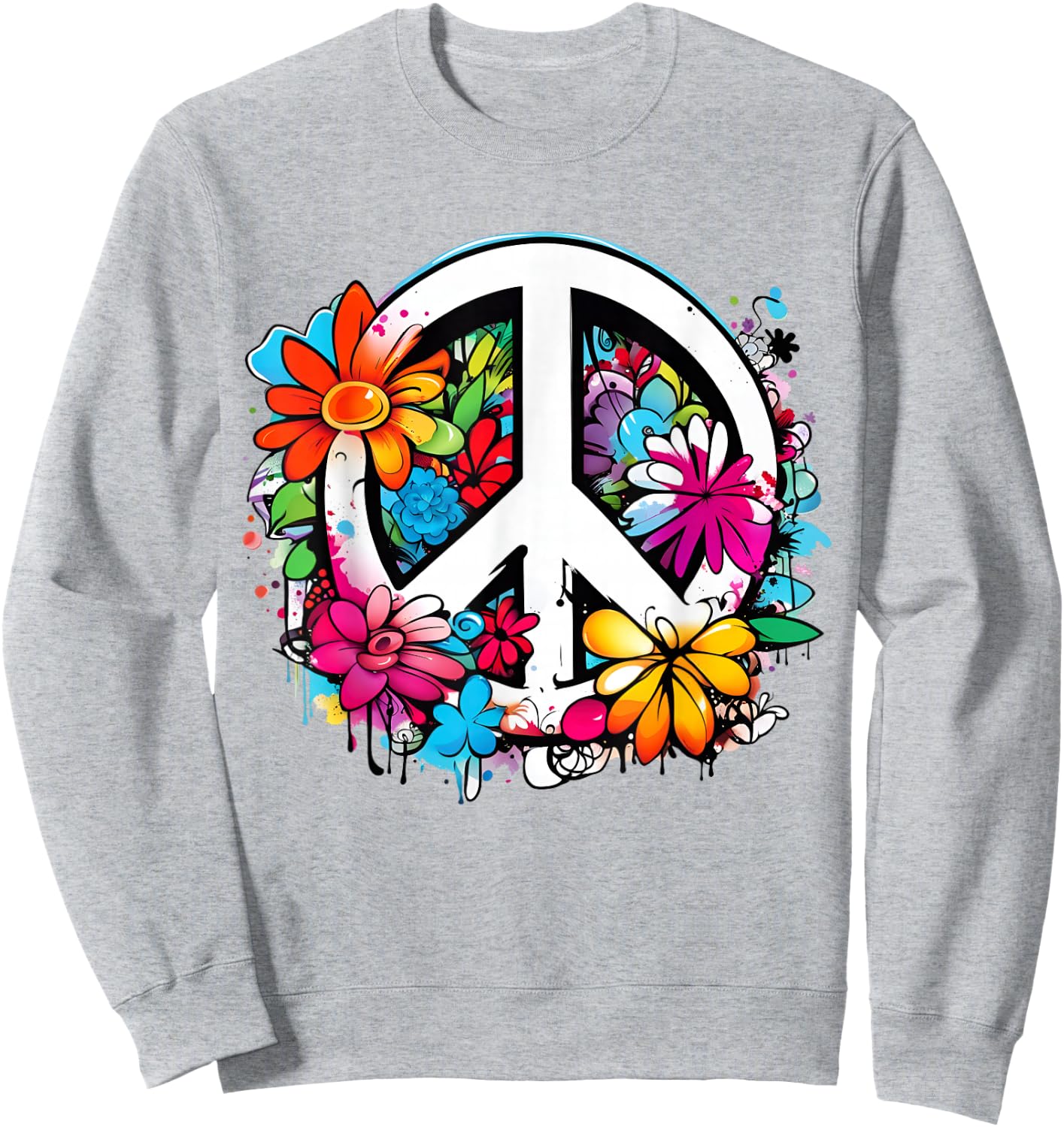 Peace Symbol Sign Flowers Peace Flower Power Peace Sign , White Sweatshirt - Sweatshirt | Ash