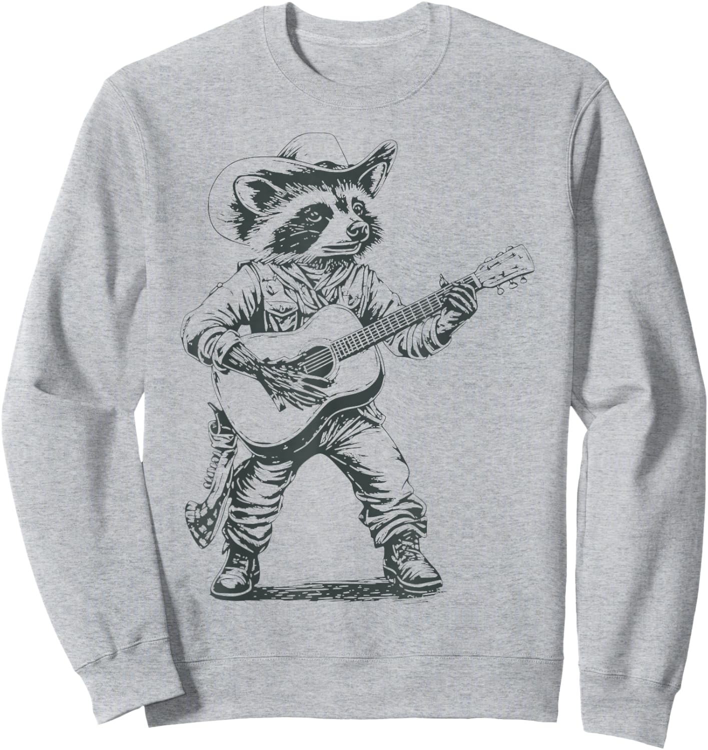 Vintage 90s Cowboy Racoon Playing Guitar Musician Western Sweatshirt - Sweatshirt | Ash
