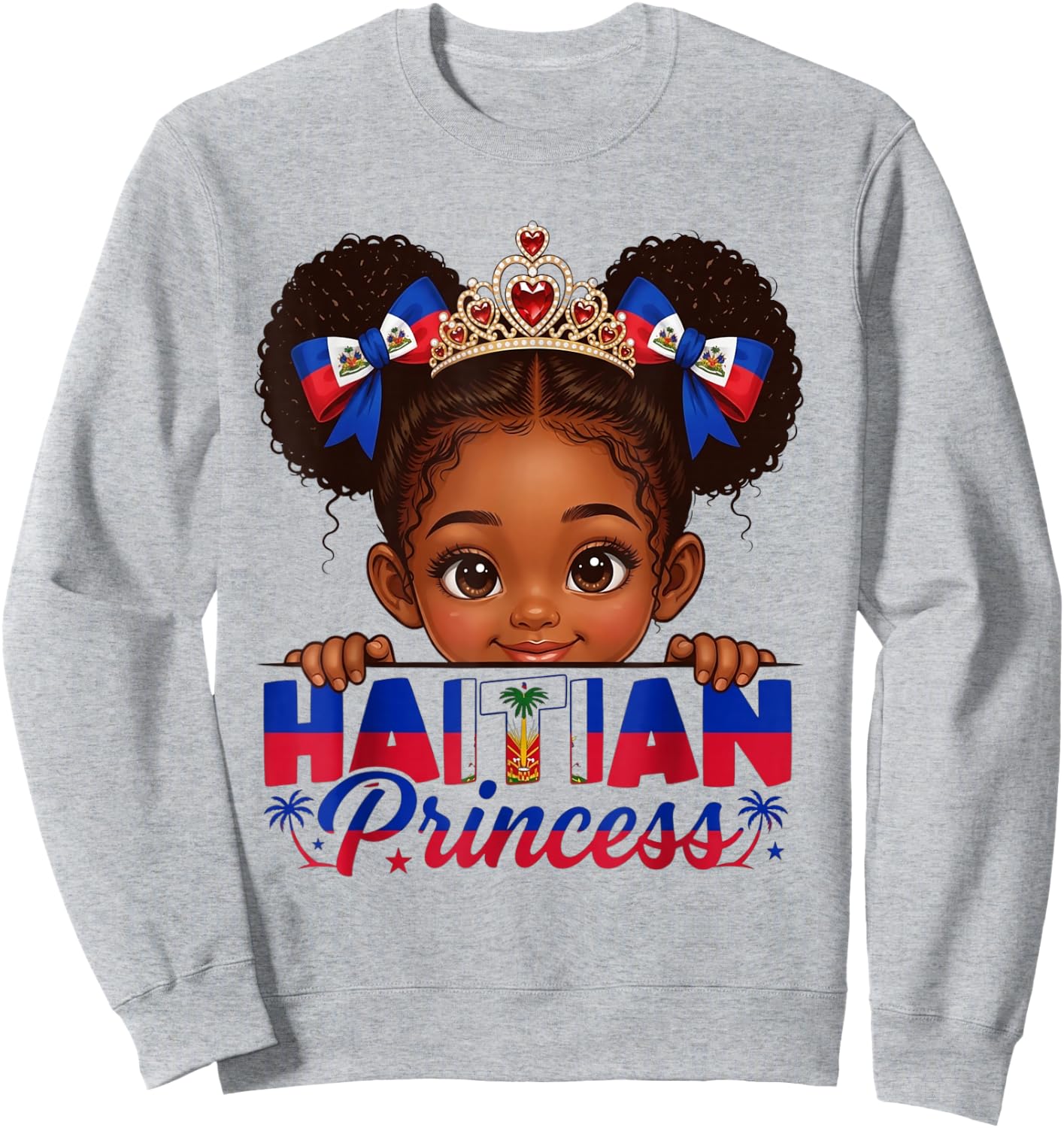 Haitian Princess Haiti Flag Day Melanin Girls Kids Toddlers Sweatshirt - Sweatshirt | Ash